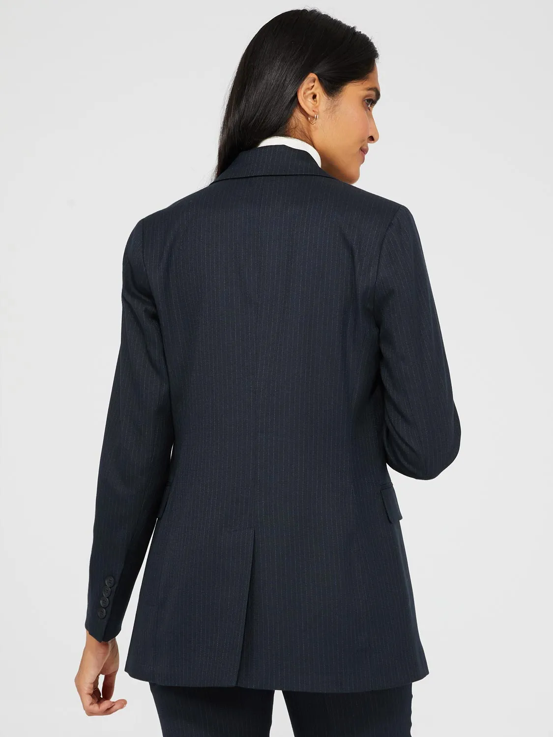 1-Button Striped Blazer With Flap Pockets