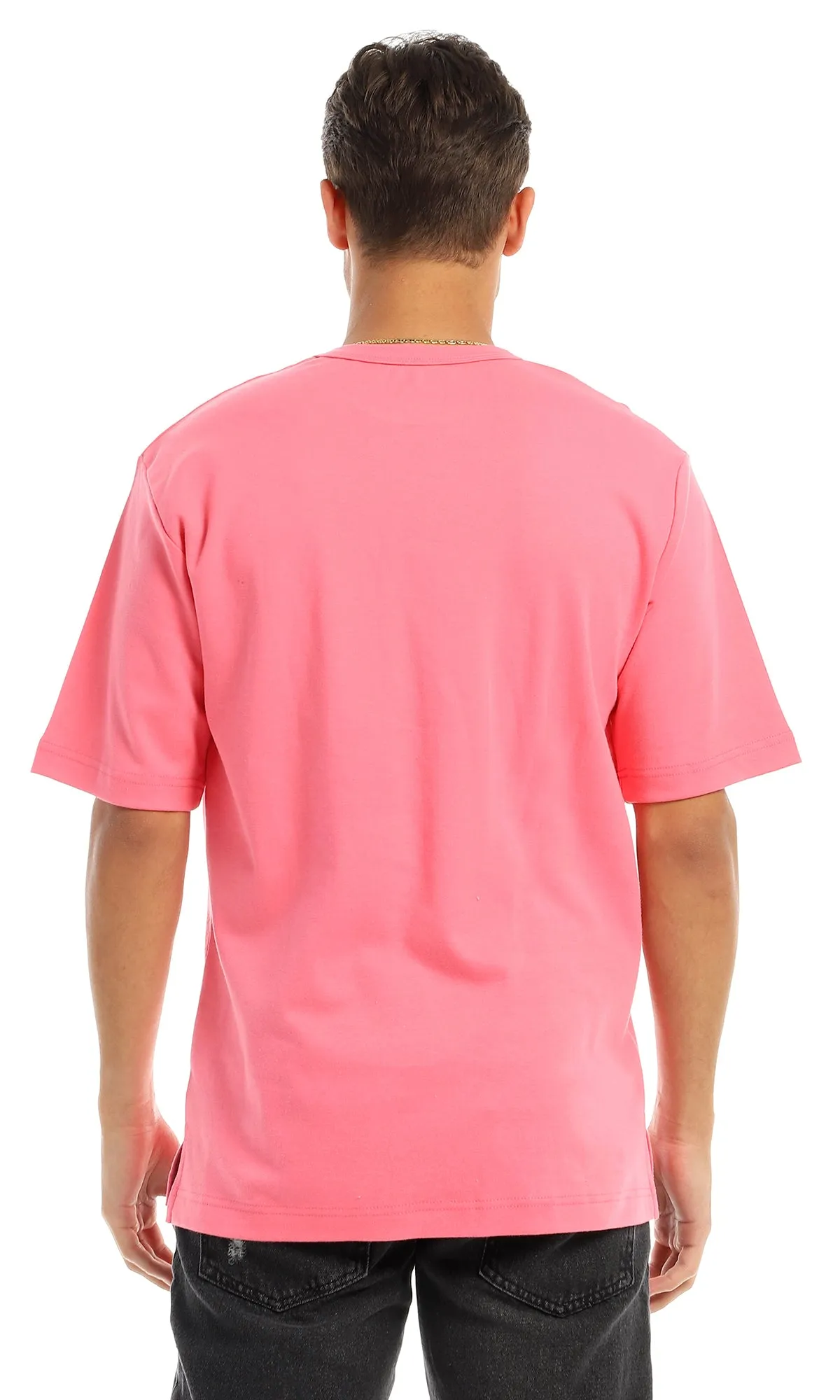 97705 Solid Basic Round Patched Pocket Light Pink T-Shirt