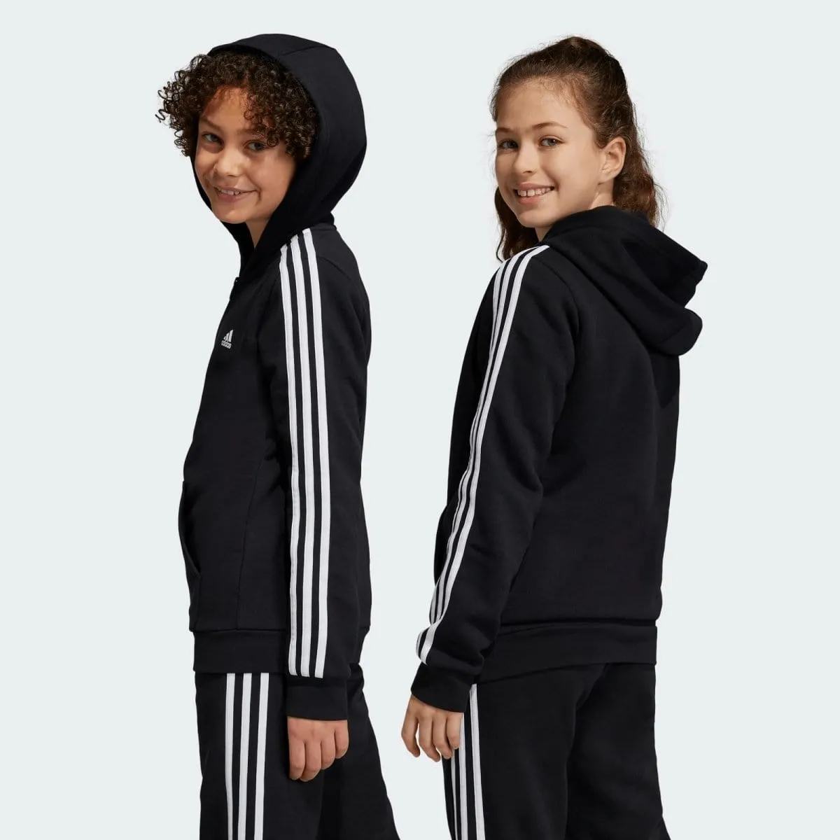 ADIDAS JUNIOR ESSENTIALS 3-STRIPES FLEECE FULL-ZIP BLACK JACKET