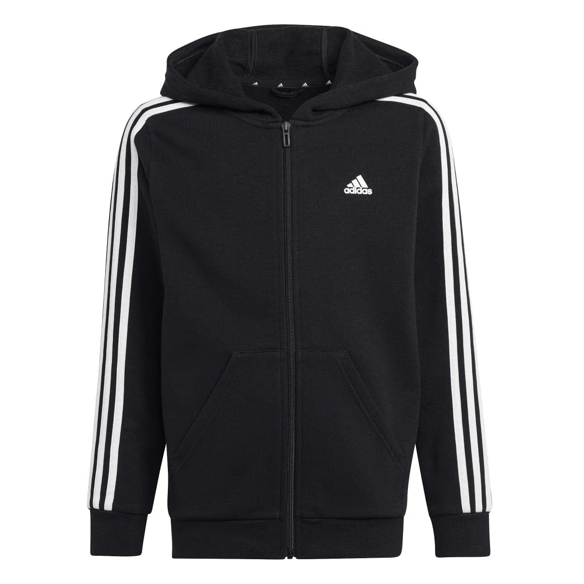 ADIDAS JUNIOR ESSENTIALS 3-STRIPES FLEECE FULL-ZIP BLACK JACKET