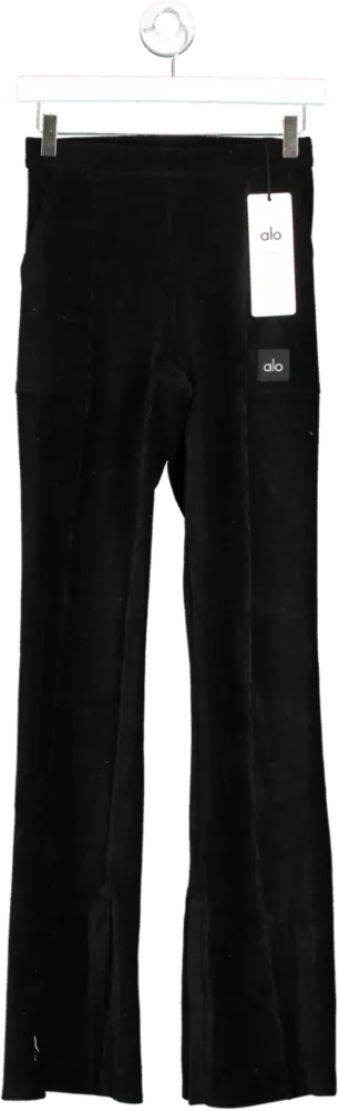 alo yoga Black Micro Corduroy High-waist Winter Break Flare Trousers UK XS