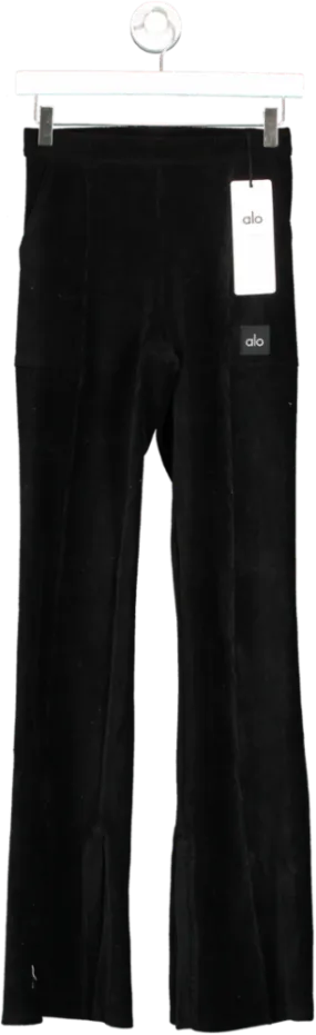 alo yoga Black Micro Corduroy High-waist Winter Break Flare Trousers UK XS