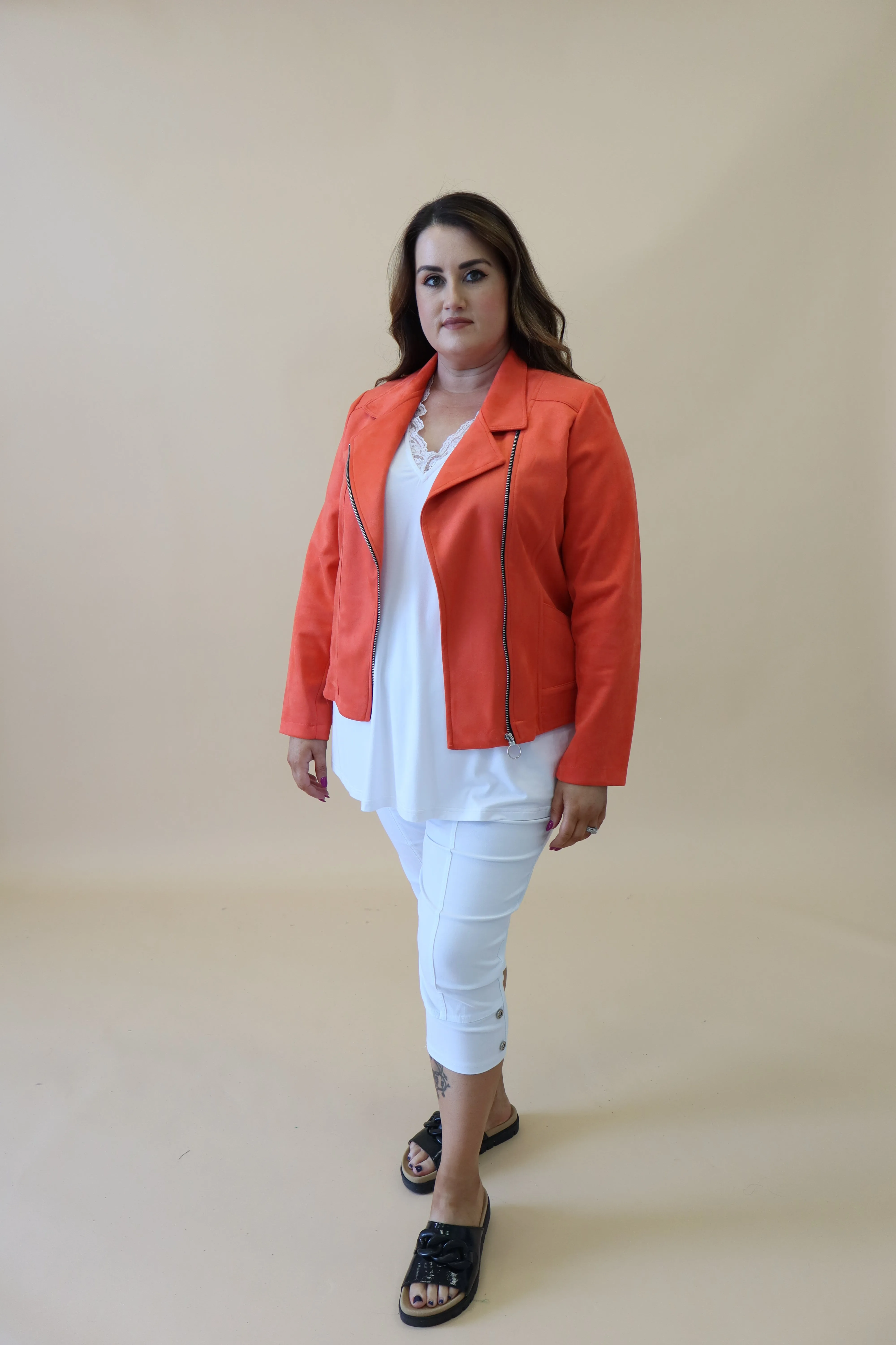 Amber Suede Biker Jacket in Orange