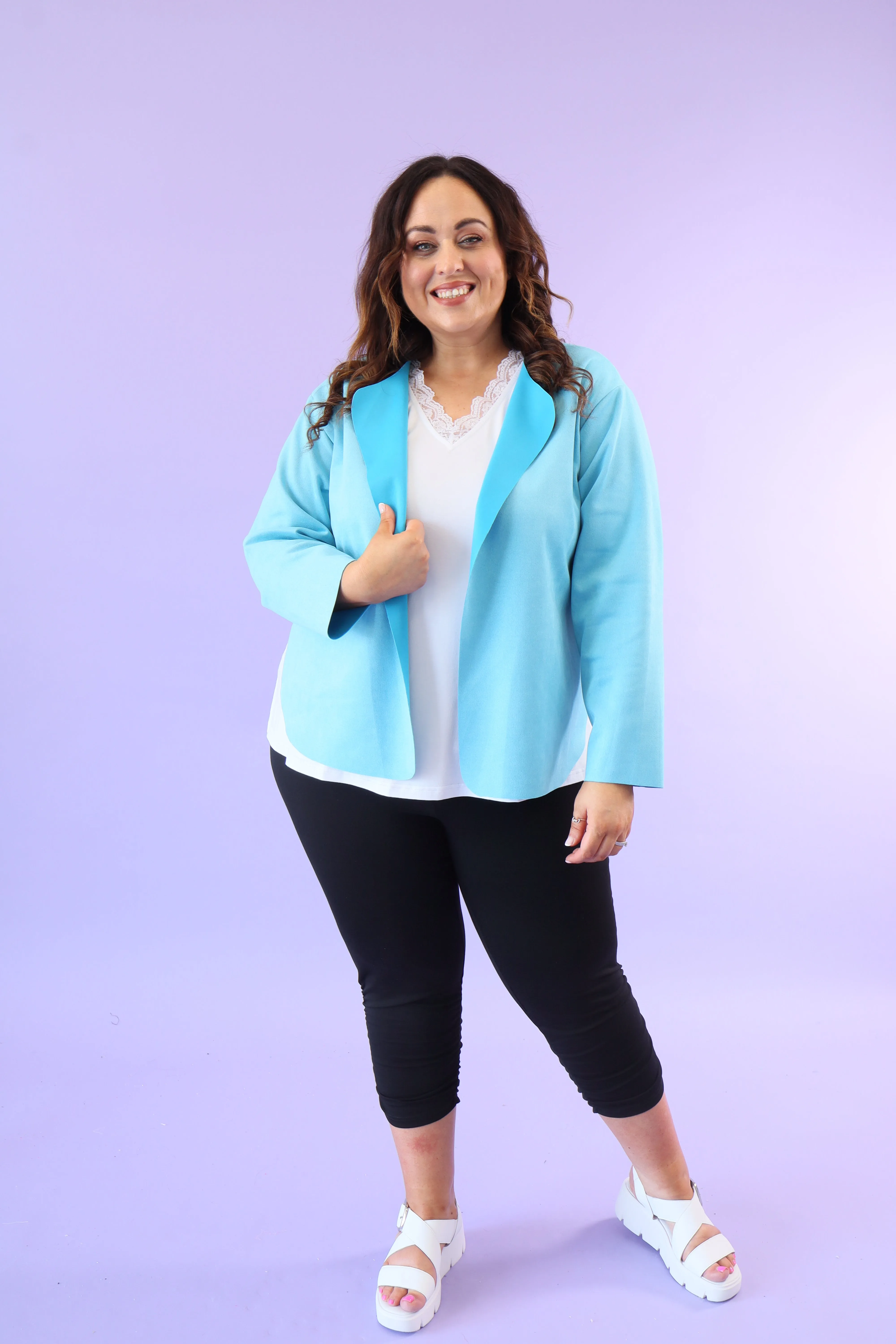 April Suede Waterfall Jacket in Blue