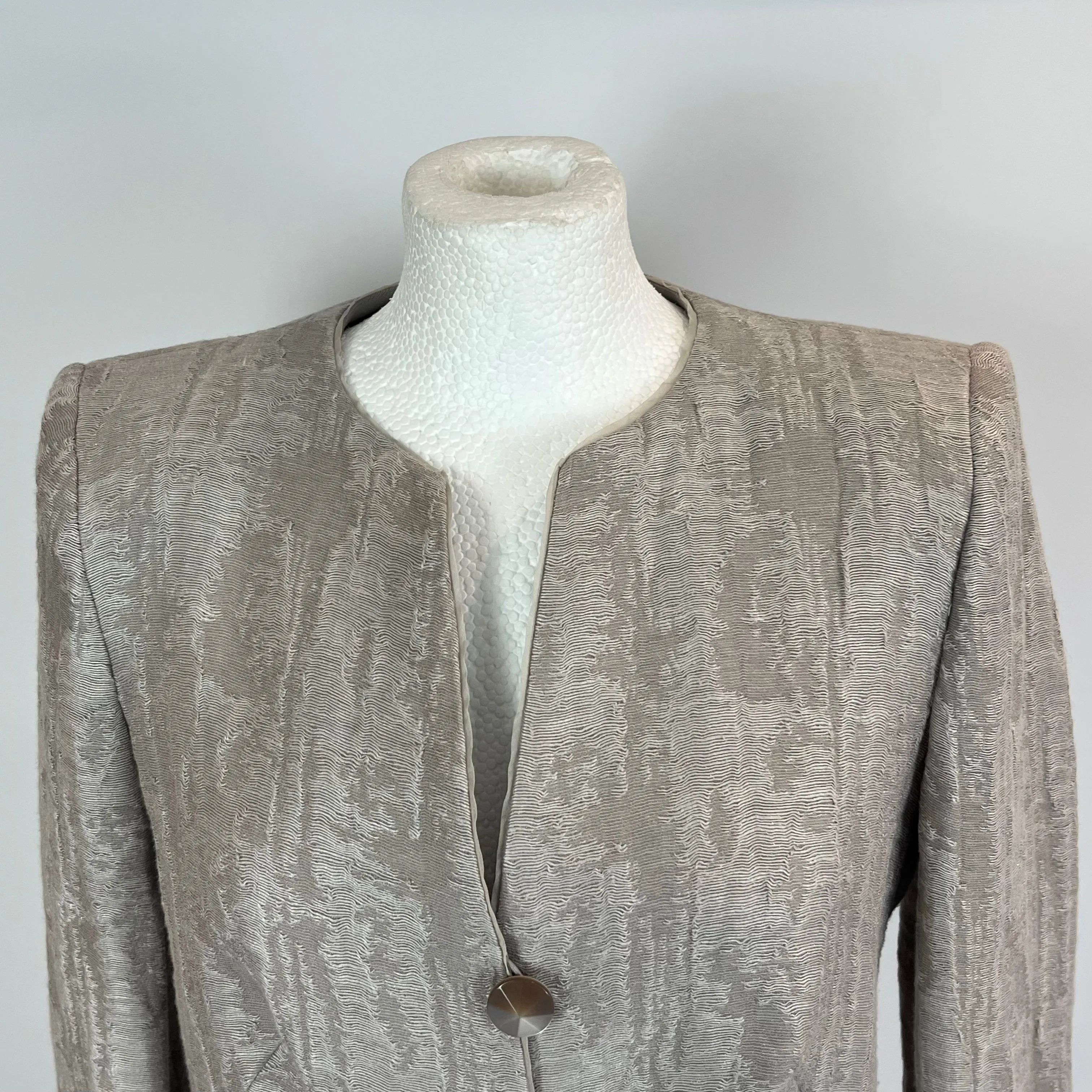 Armani Collezioni Pearl Grey Textured Linen Mix Jacket M