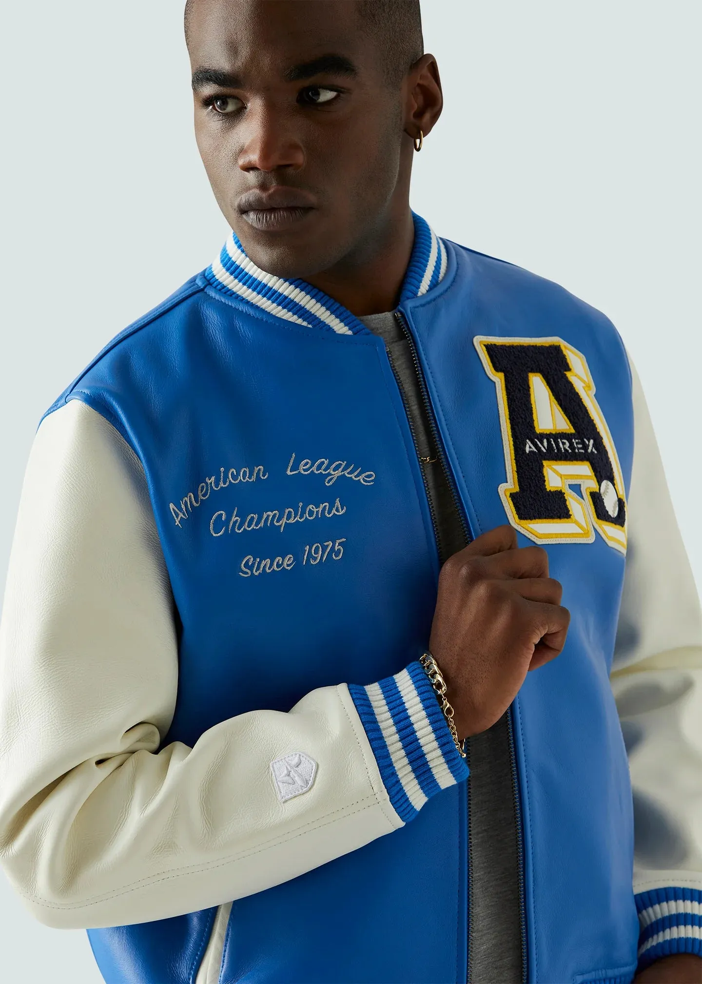 AVIREX BASEBALL VARSITY LEATHER JACKET BLUE/WHITE