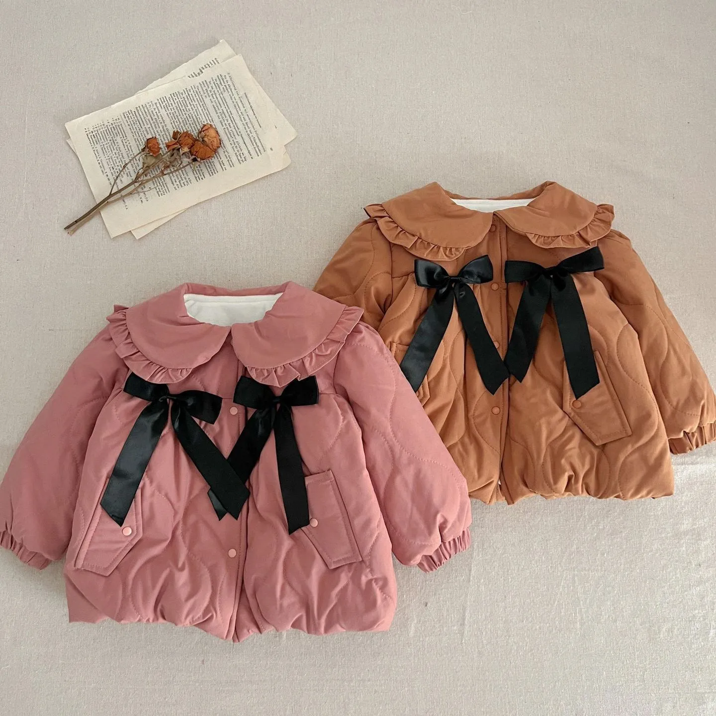 Baby Kid Girls Solid Color Bow Jackets Outwears Wholesale 231130178