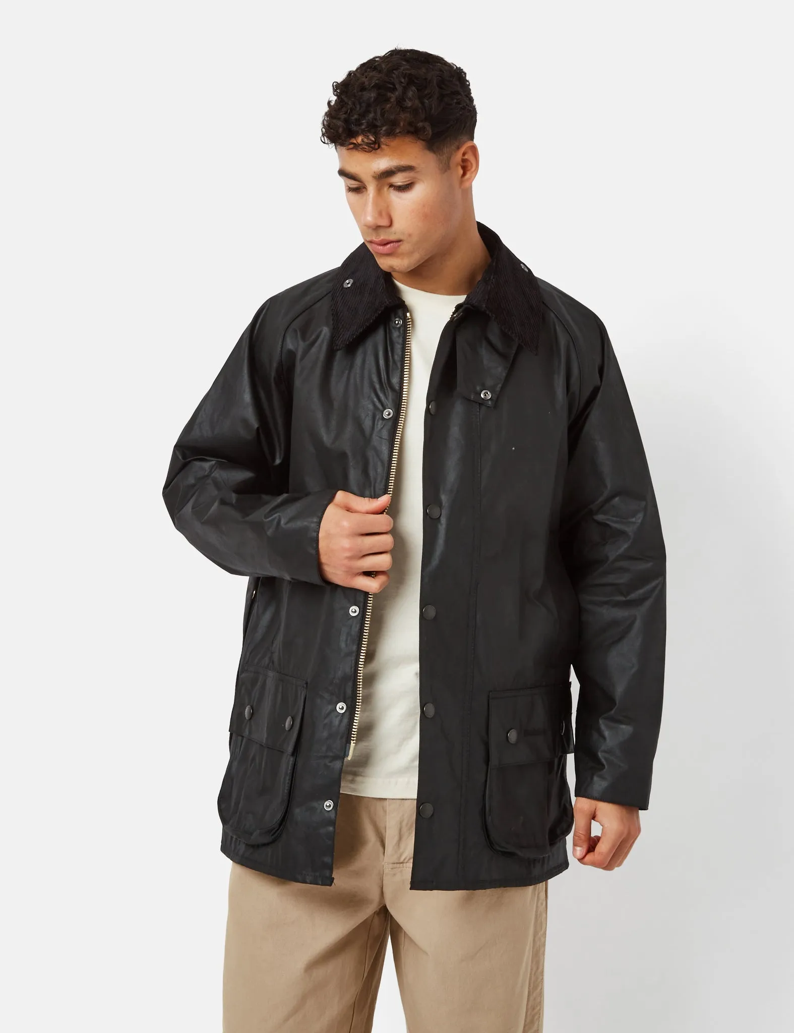 Mens Black Barbour Beaufort Waxed Cotton Jacket - Classic Waterproof Outdoor Wear