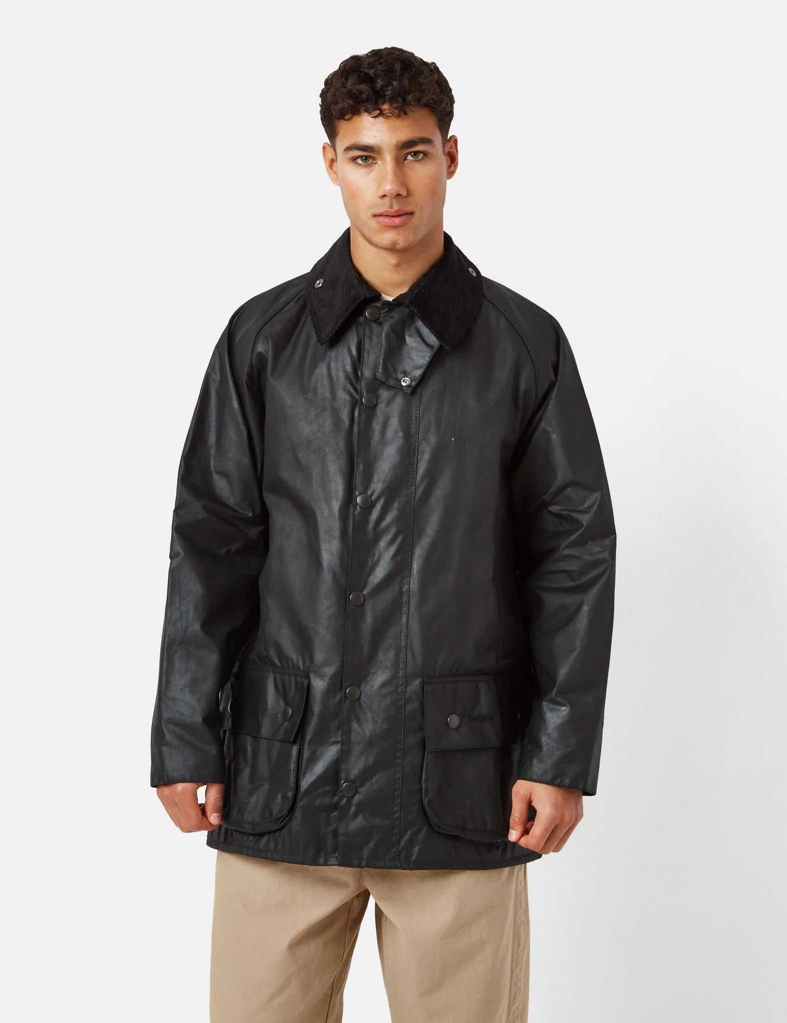 Mens Black Barbour Beaufort Waxed Cotton Jacket - Classic Waterproof Outdoor Wear