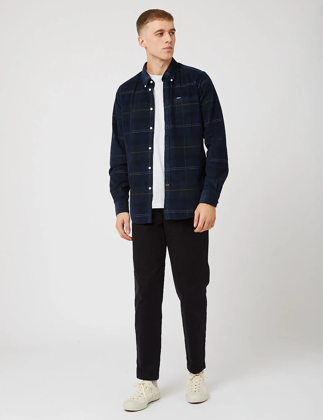 Barbour Blair Tailored Shirt (Cord) - Seaweed Tartan Blue