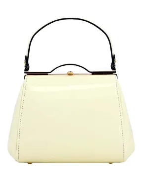 Beige Vintage Look Glossy Patent Frame Bag