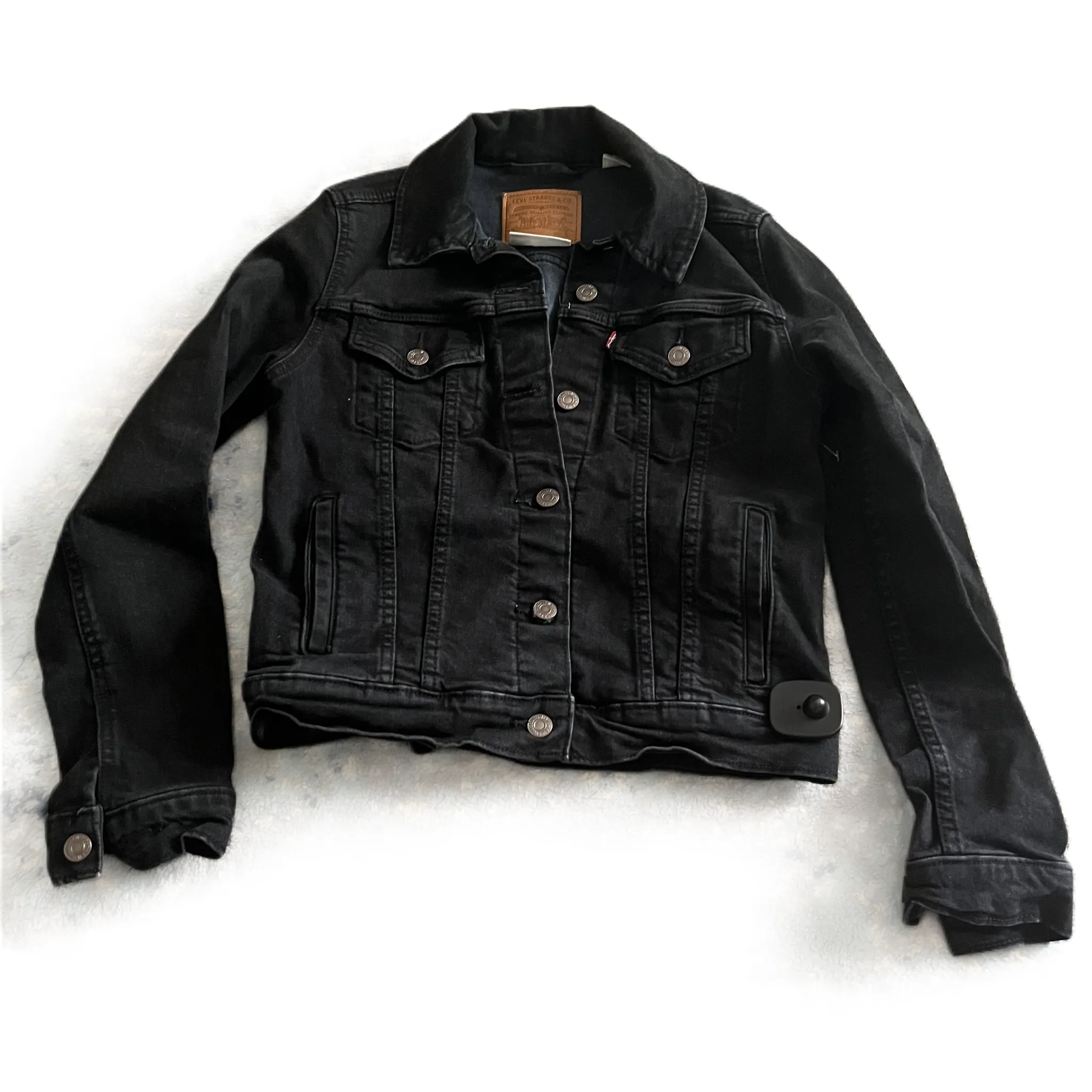 Black Denim Jacket Denim By Levis, Size: S