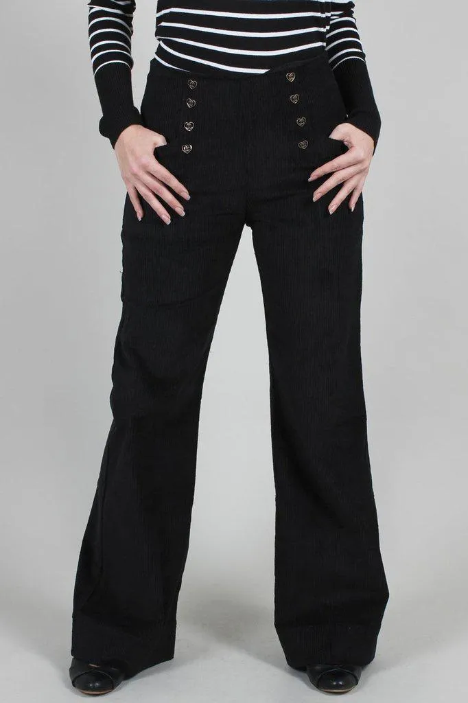 Blith Black Corduroy High-Waisted Trousers