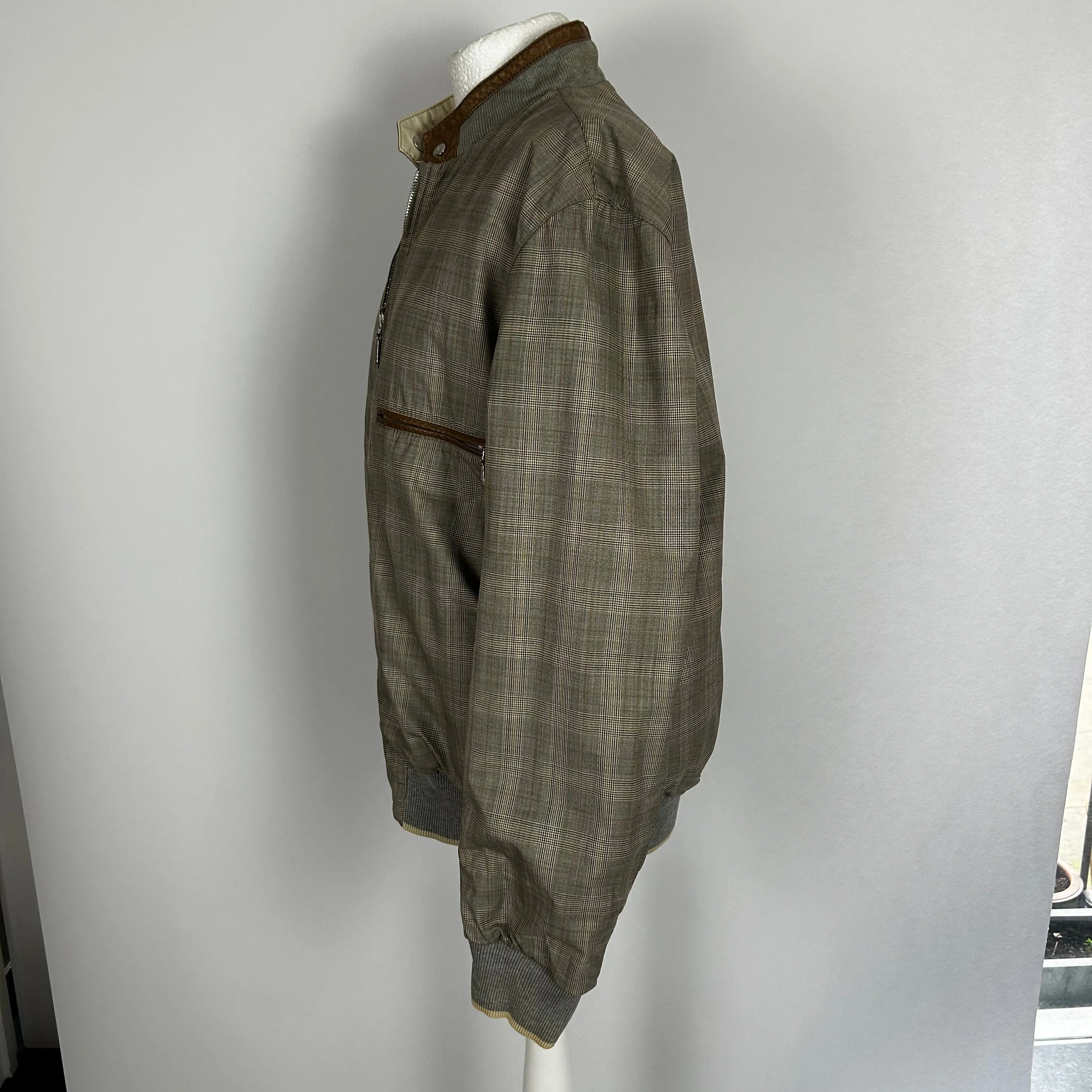 Brioni 42 Deep Cream Check Reversible Bomber Jacket XL