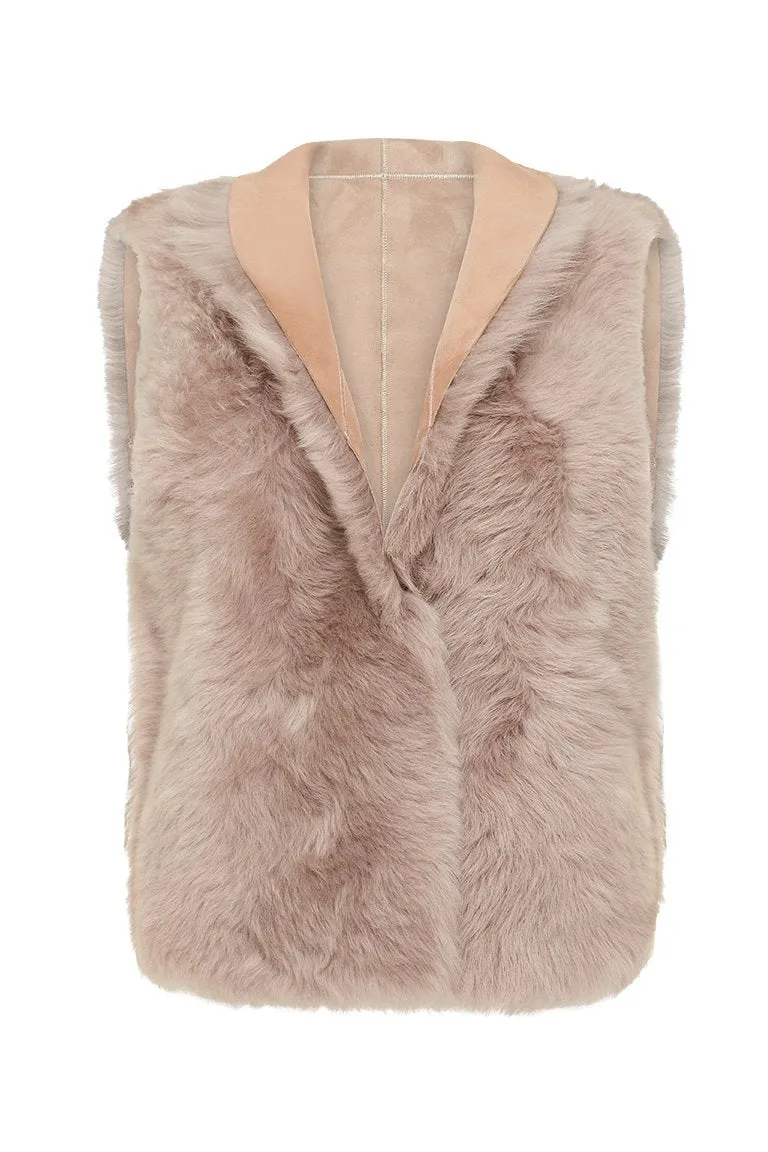 Bushwick Reversible Vest Taupe Shearling