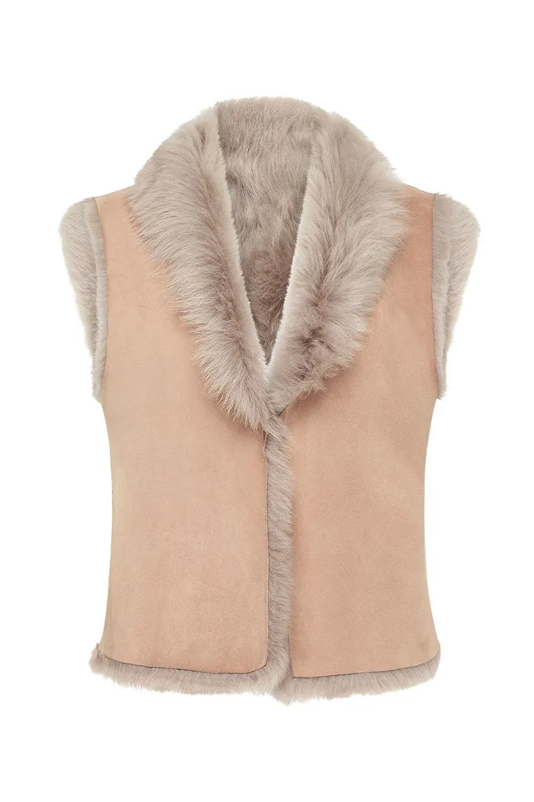 Bushwick Reversible Vest Taupe Shearling