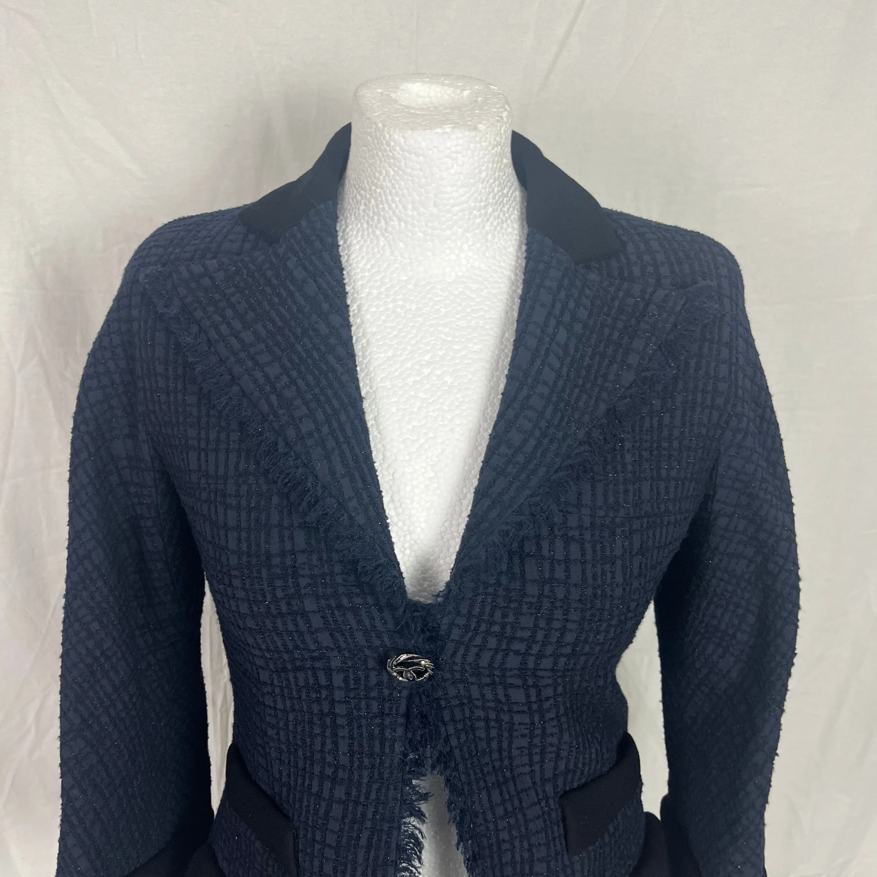 Chanel Navy Sparkle Wool & Silk Tuxedo Jacket XS/XXS