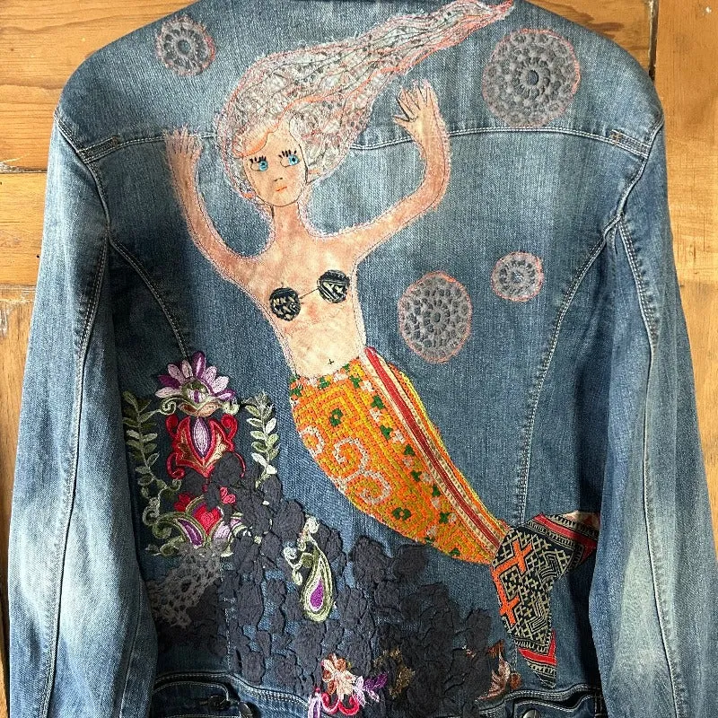 Denim Jacket with frolicking Mermaid