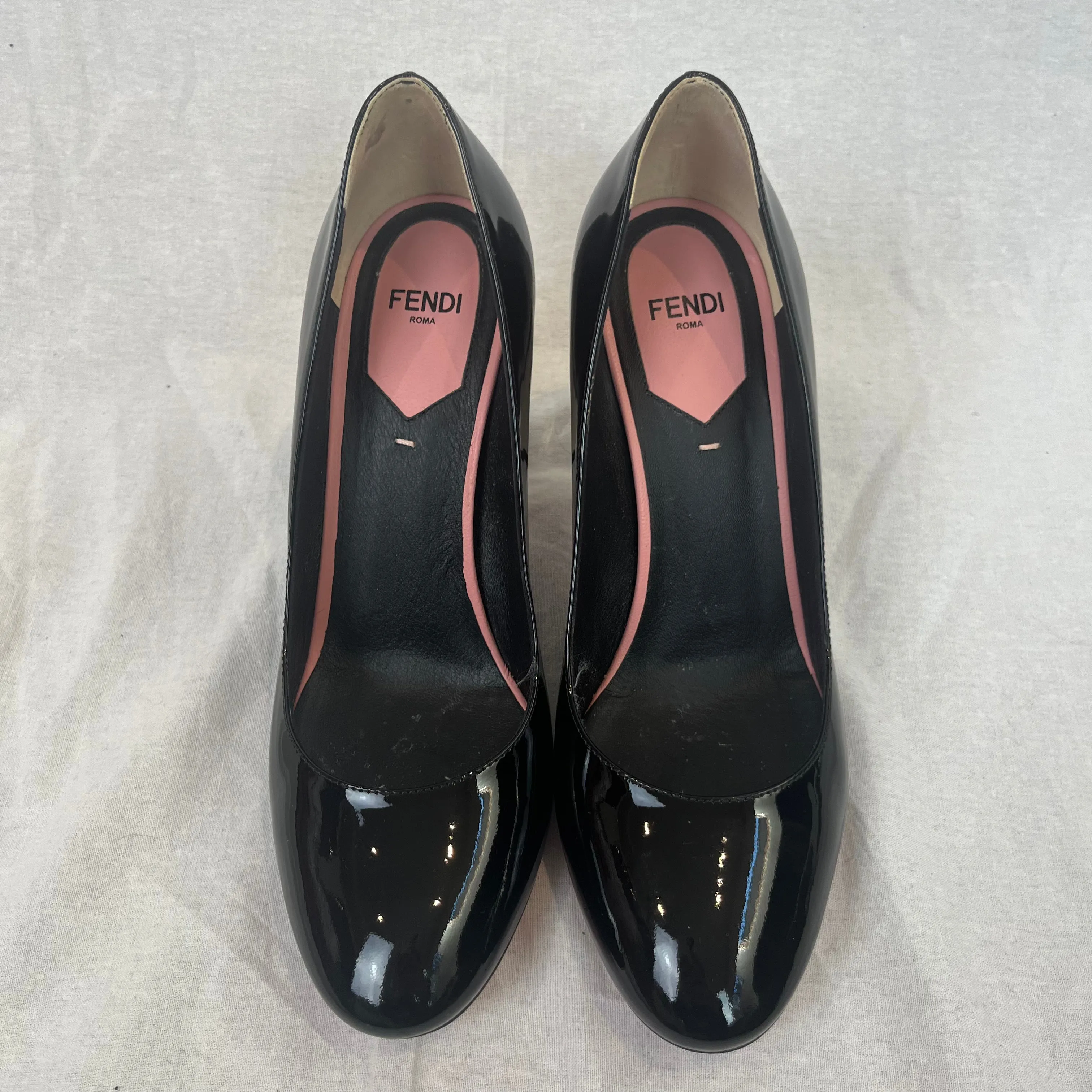 Fendi Black & Cream Patent Leather Heels 37