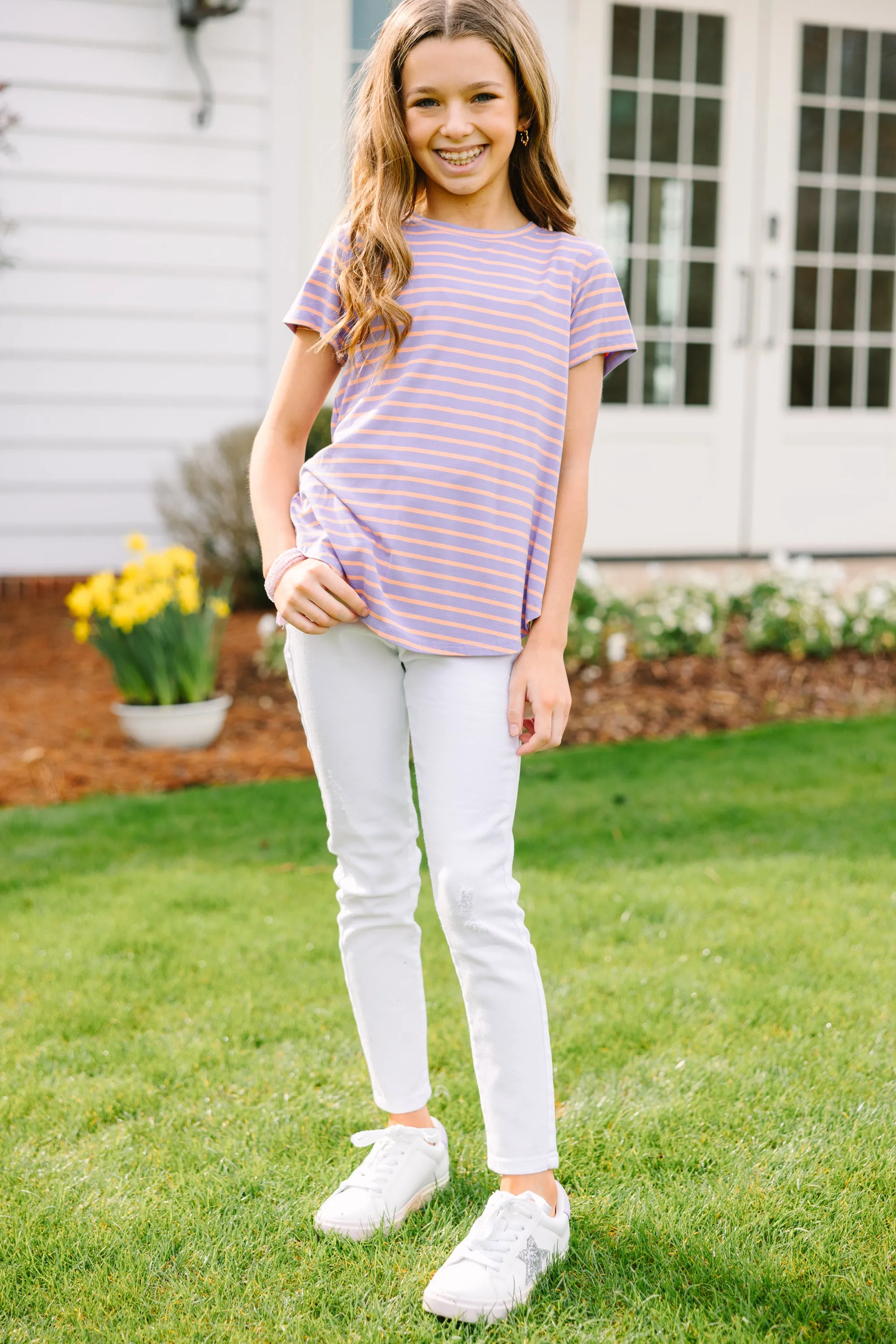 Girls: Let's Meet Later Lavender Purple Striped Top