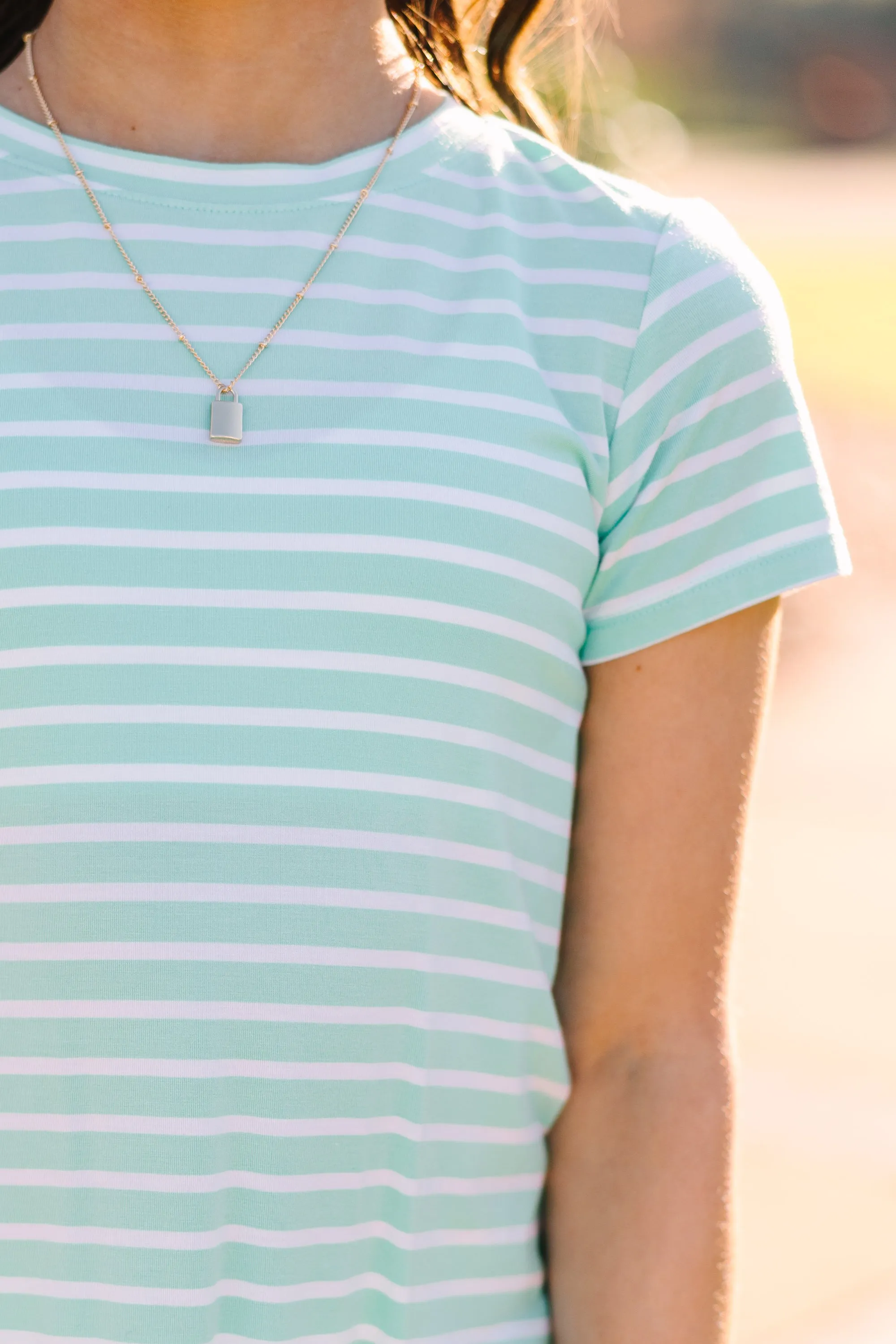 Girls: Let's Meet Later Mint Green Striped Top