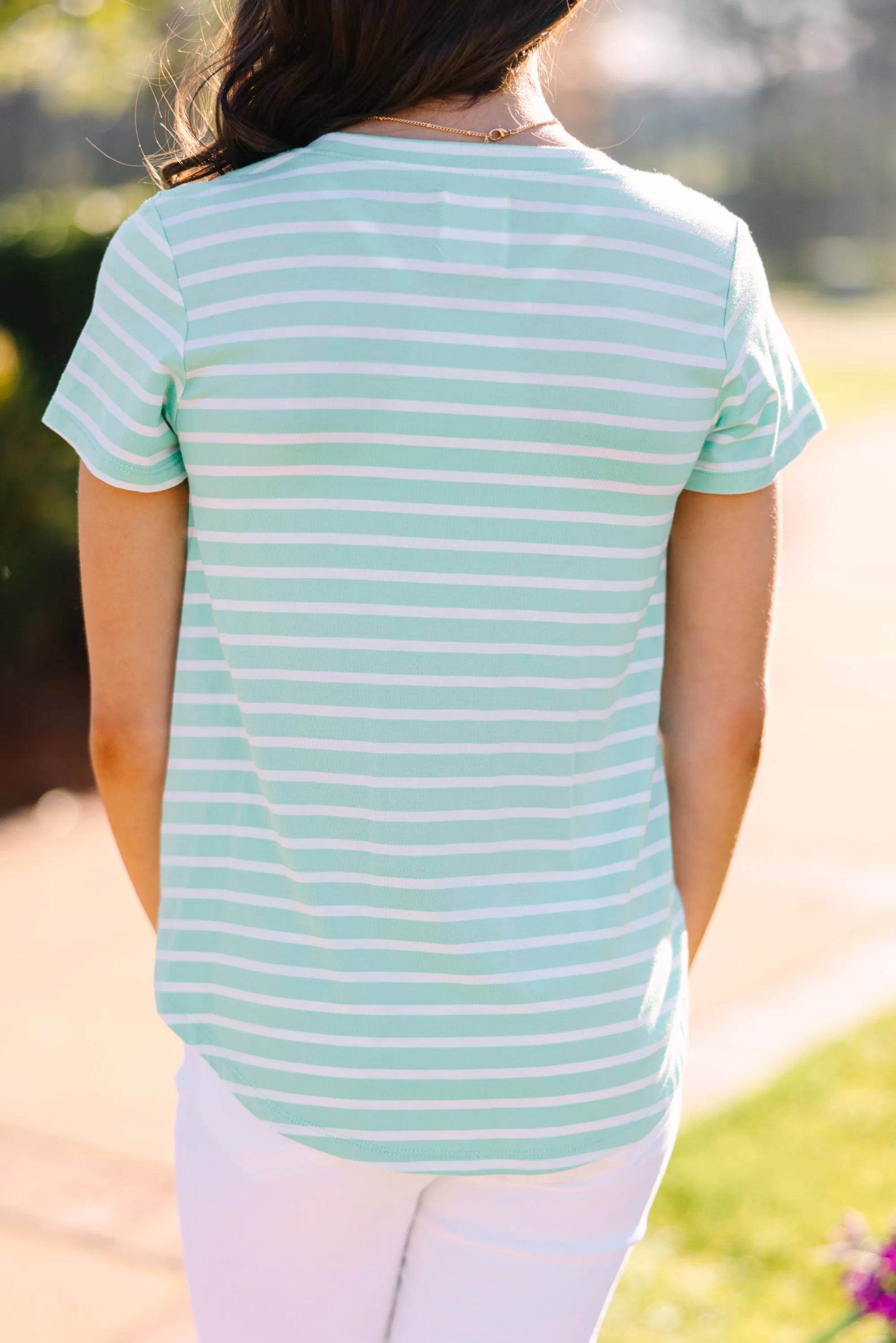 Girls: Let's Meet Later Mint Green Striped Top