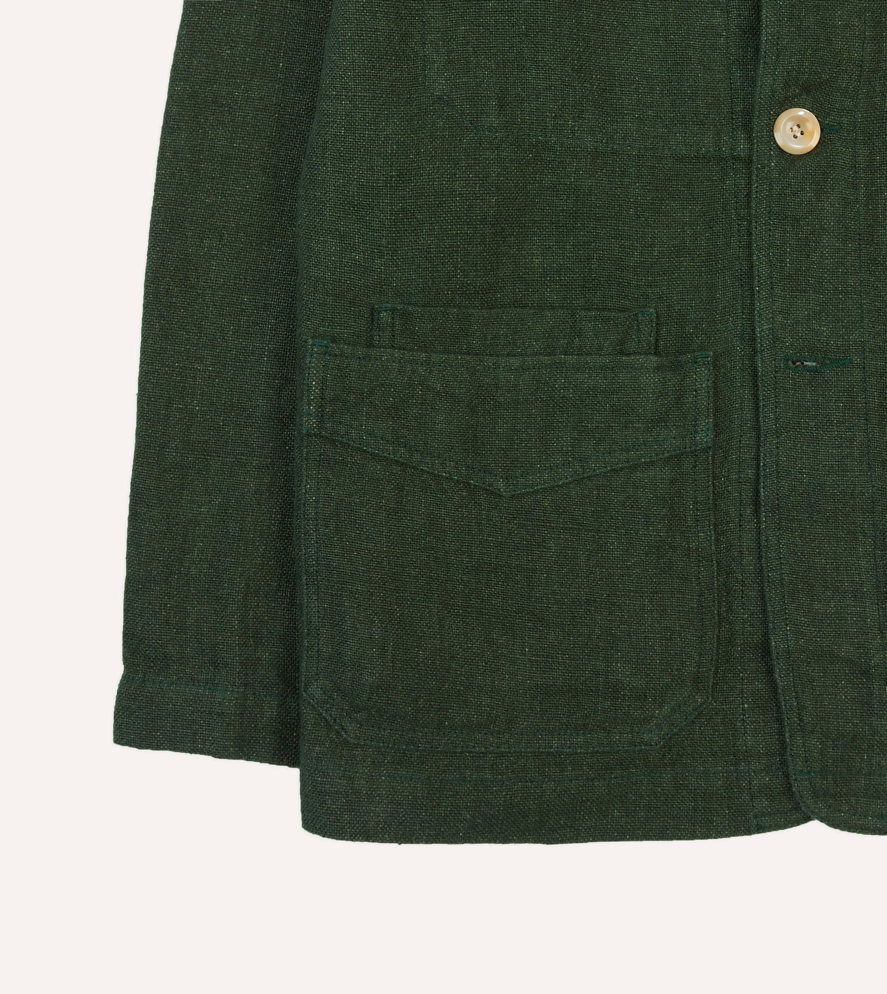 Green Linen Five-Pocket Chore Jacket