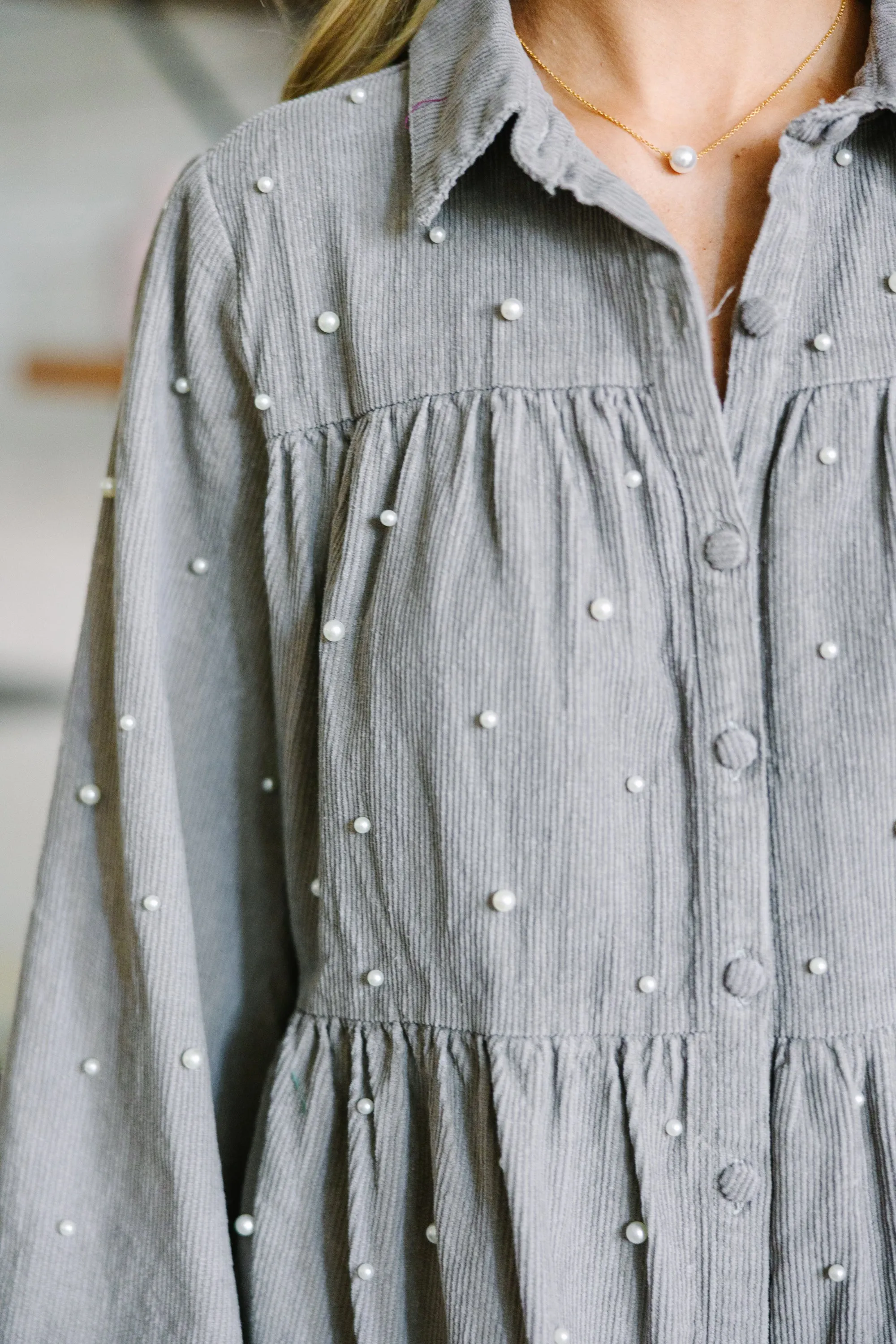 Happy To Be Here Charcoal Gray Embellished Dress