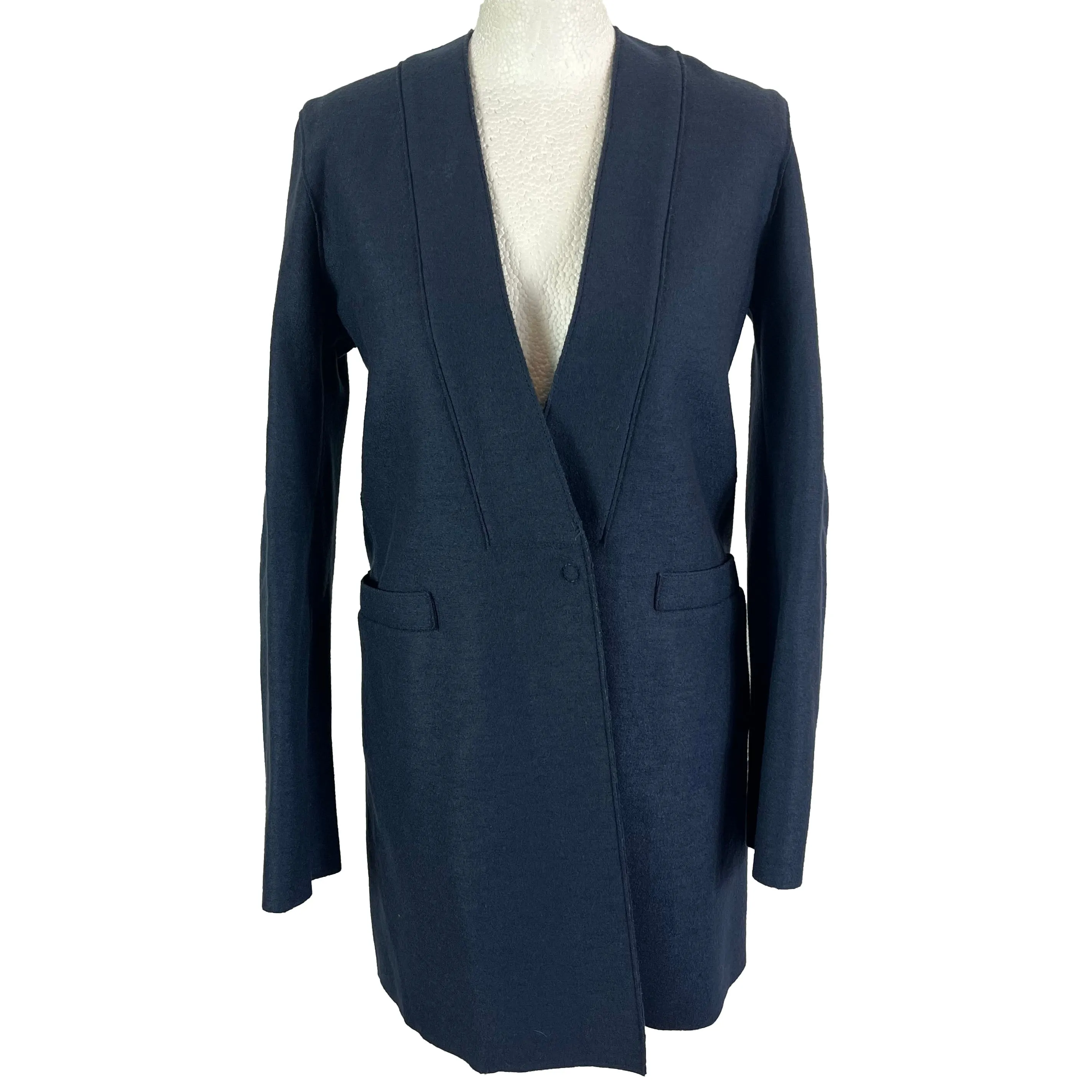 Harris Wharf Mid Navy Wool Longline Jacket S