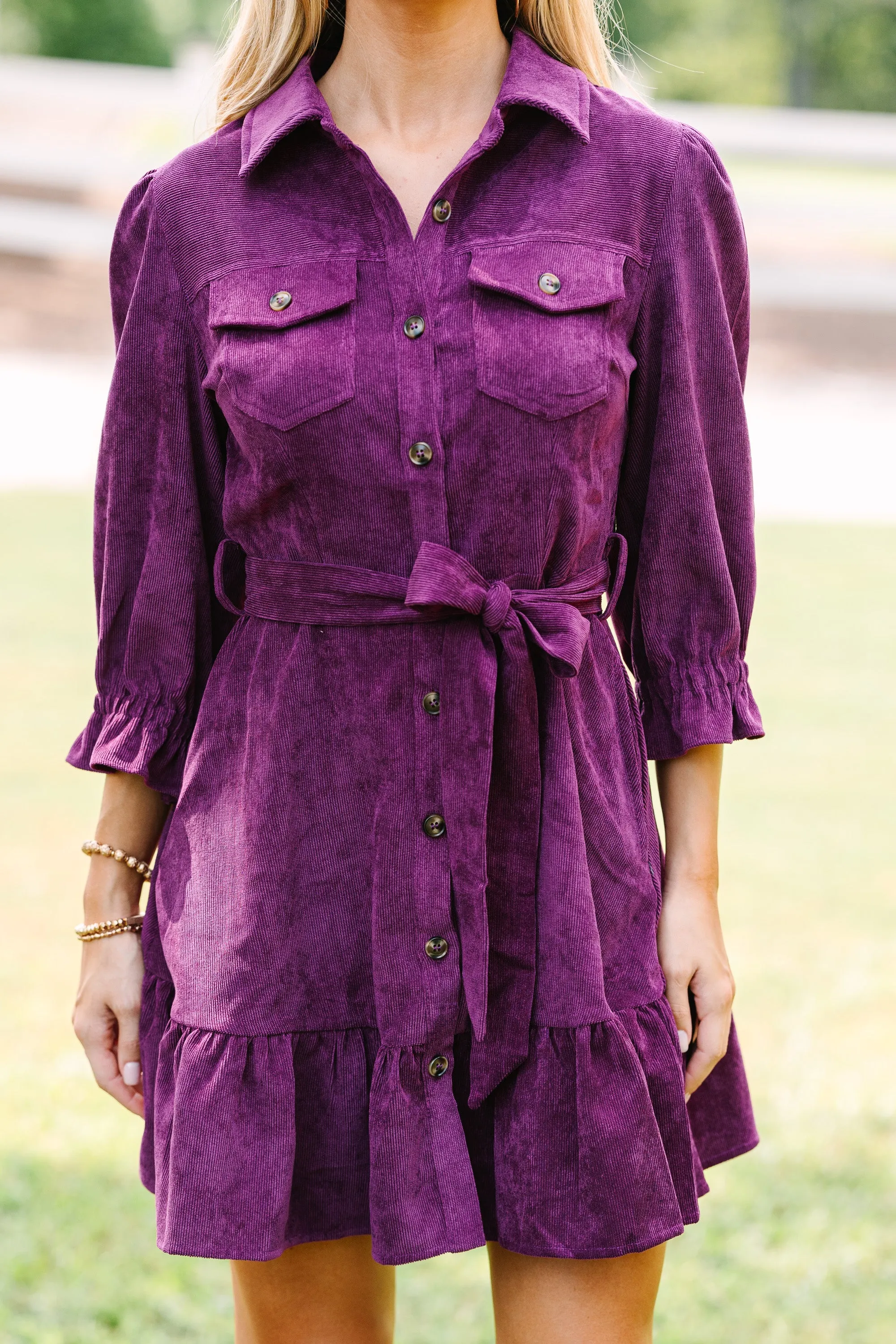 Hold My Hand Violet Purple Corduroy Dress