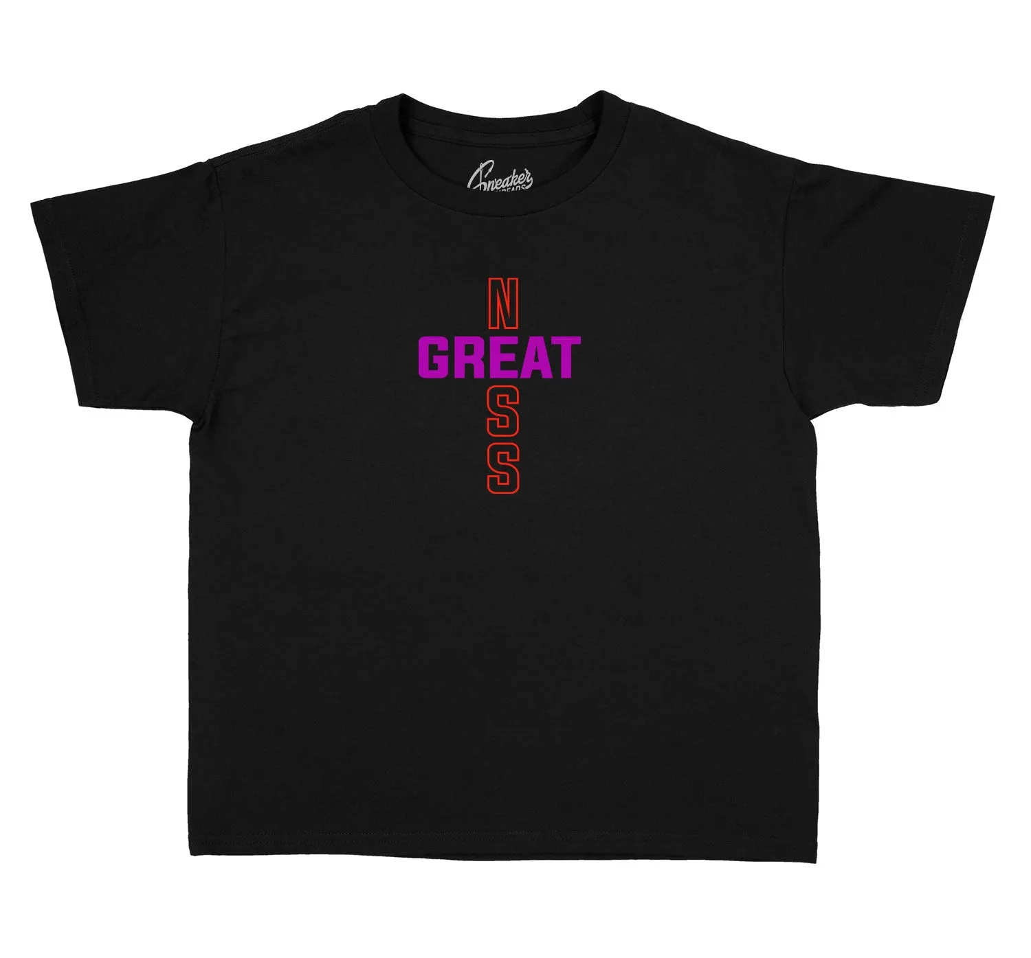 Kids Black Gloss 7 Shirt - Greatness Cross - Black