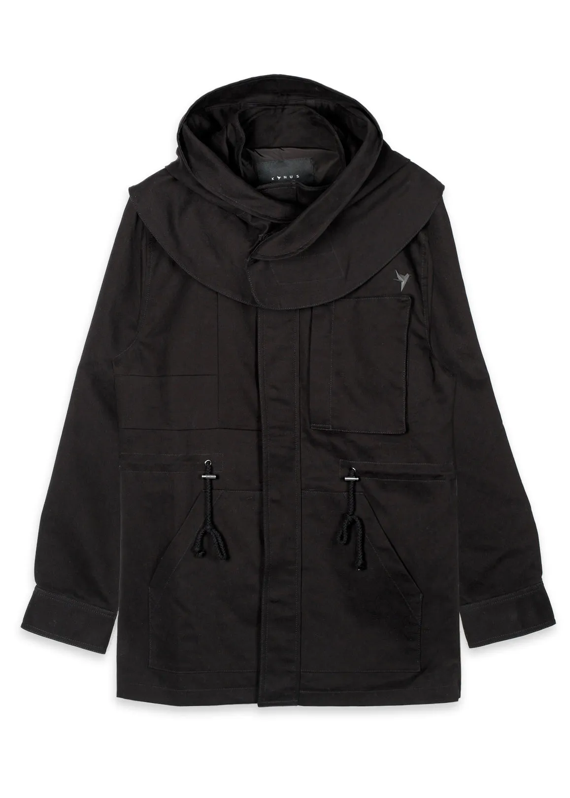 Konus Men's M-65 Jacket With Oversized Hood in Black