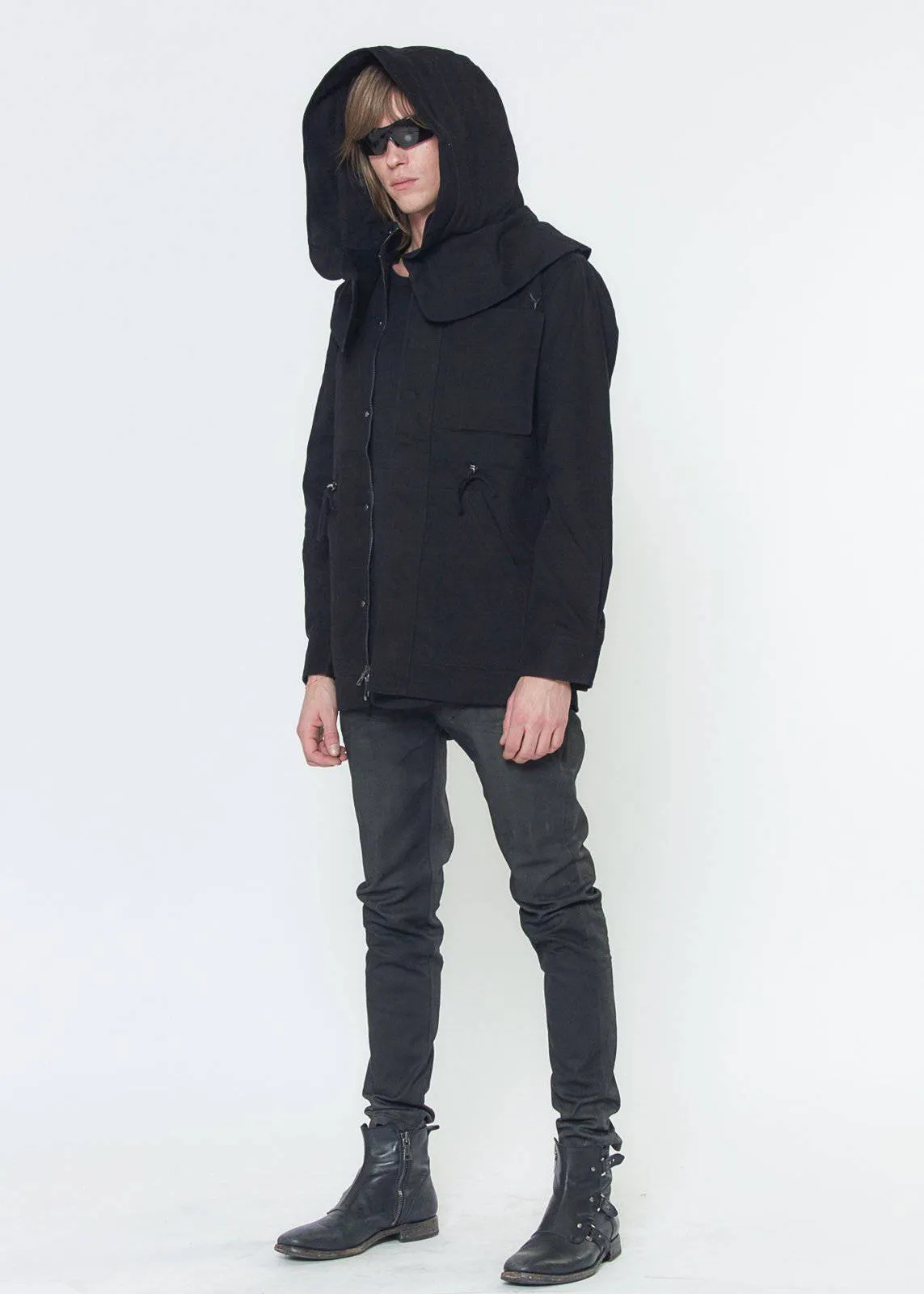 Konus Men's M-65 Jacket With Oversized Hood in Black