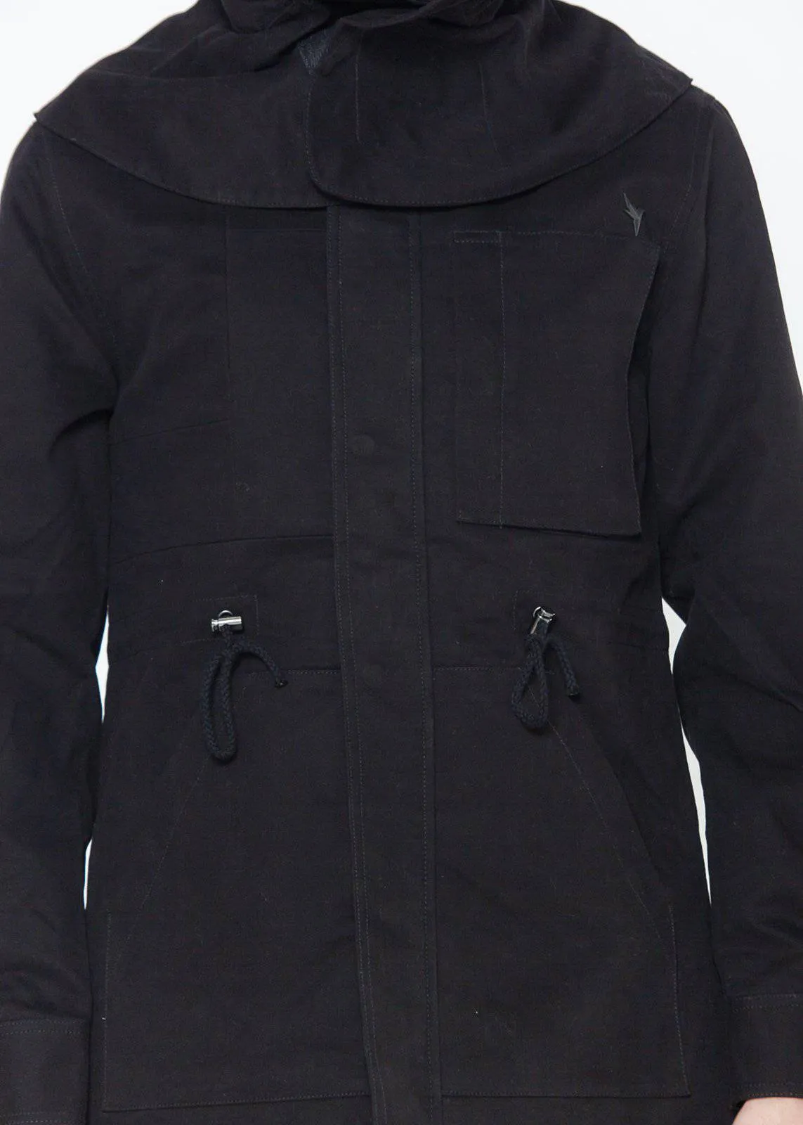 Konus Men's M-65 Jacket With Oversized Hood in Black