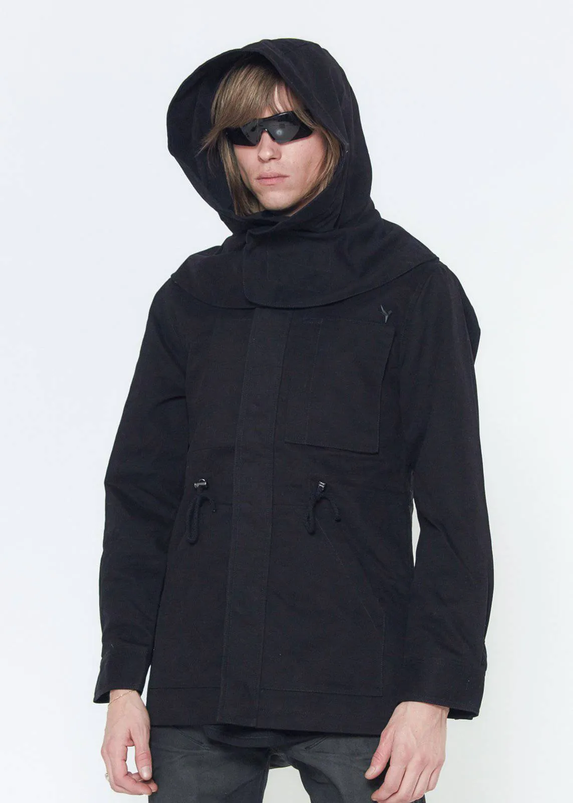 Konus Men's M-65 Jacket With Oversized Hood in Black