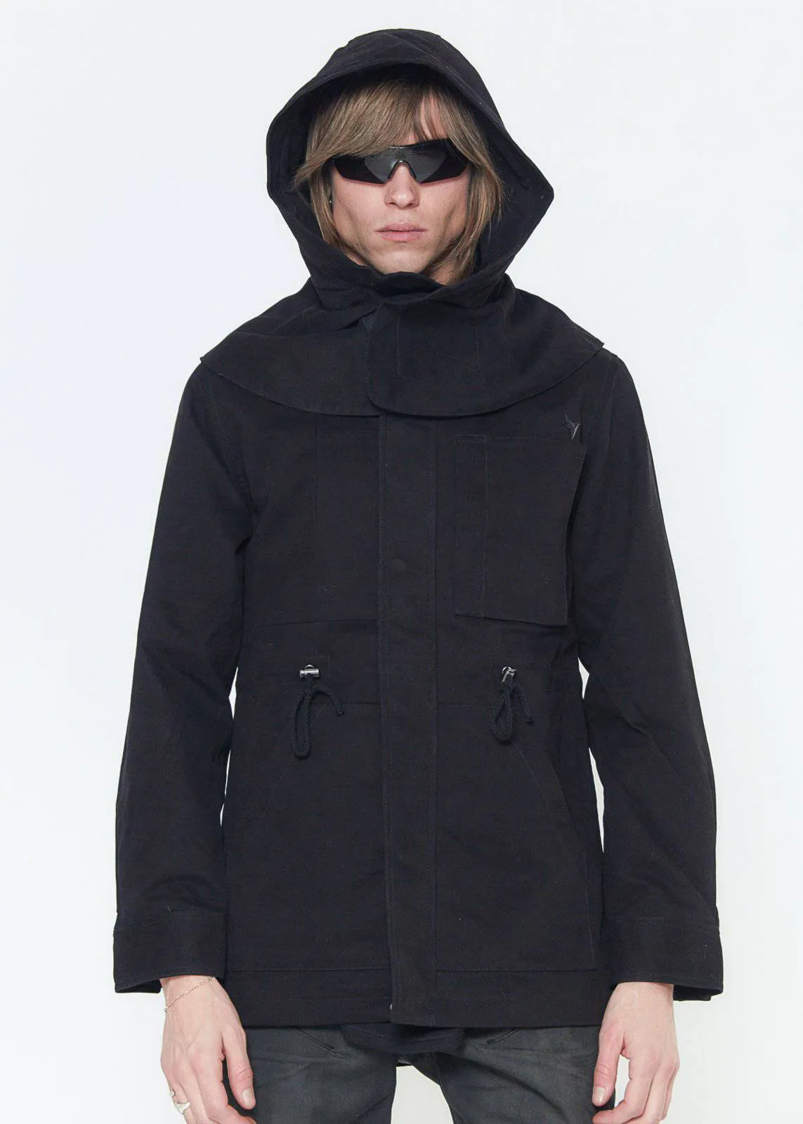 Konus Men's M-65 Jacket With Oversized Hood in Black