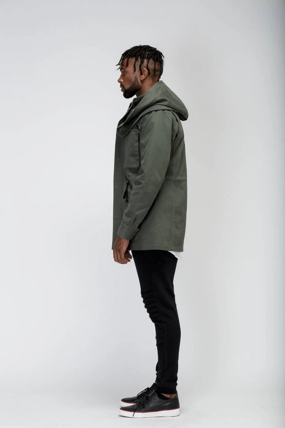 Konus Men's M-65 Jacket With Oversized Hood in Olive