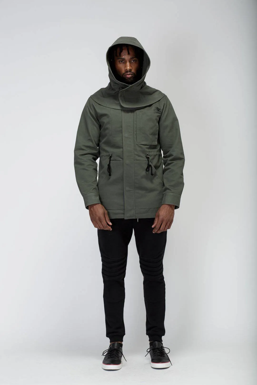 Konus Men's M-65 Jacket With Oversized Hood in Olive