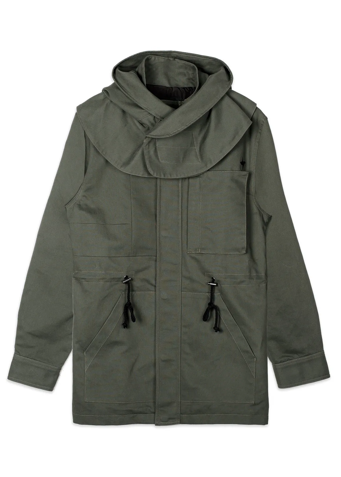 Konus Men's M-65 Jacket With Oversized Hood in Olive