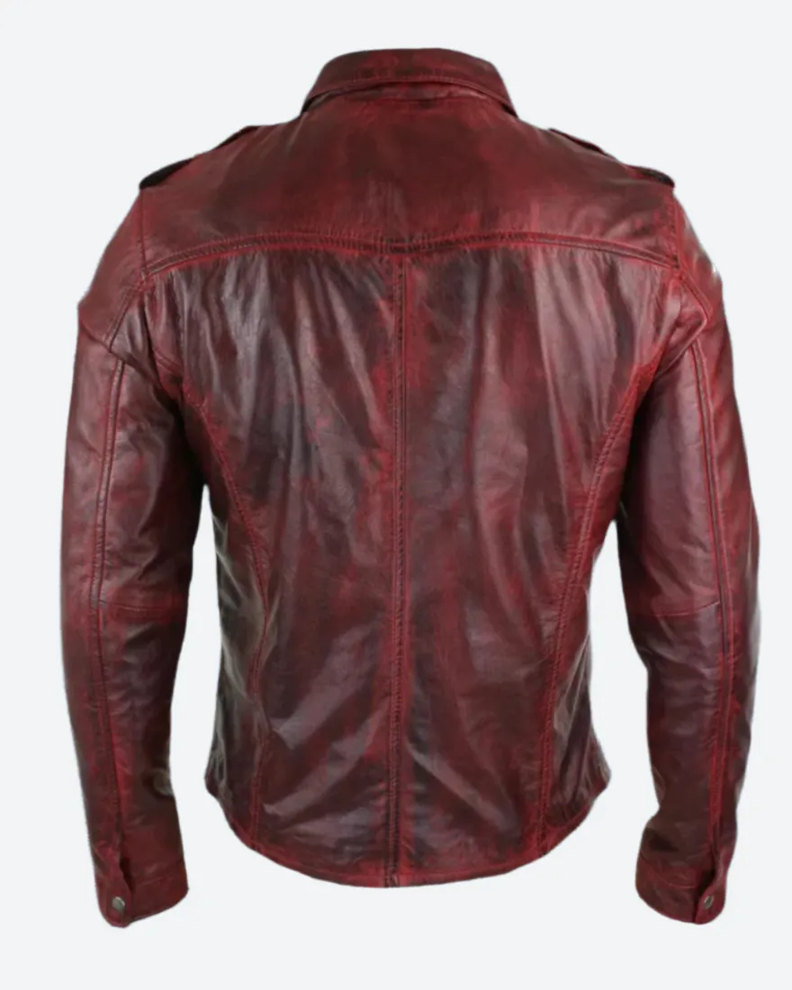 Leather Shirt Jacket for Men | Maroon