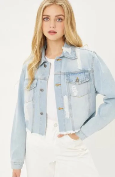 Light Wash Distressed Denim Jacket