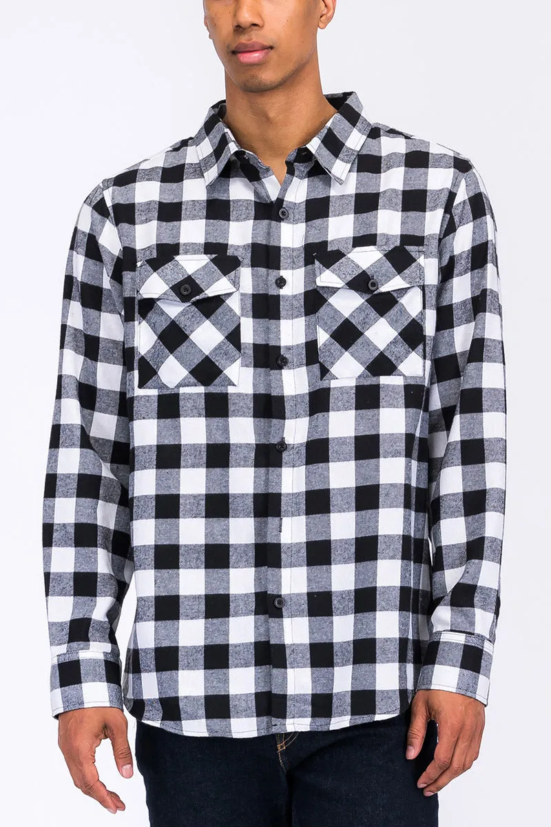 Long Sleeve Checkered Plaid Brushed Flannel