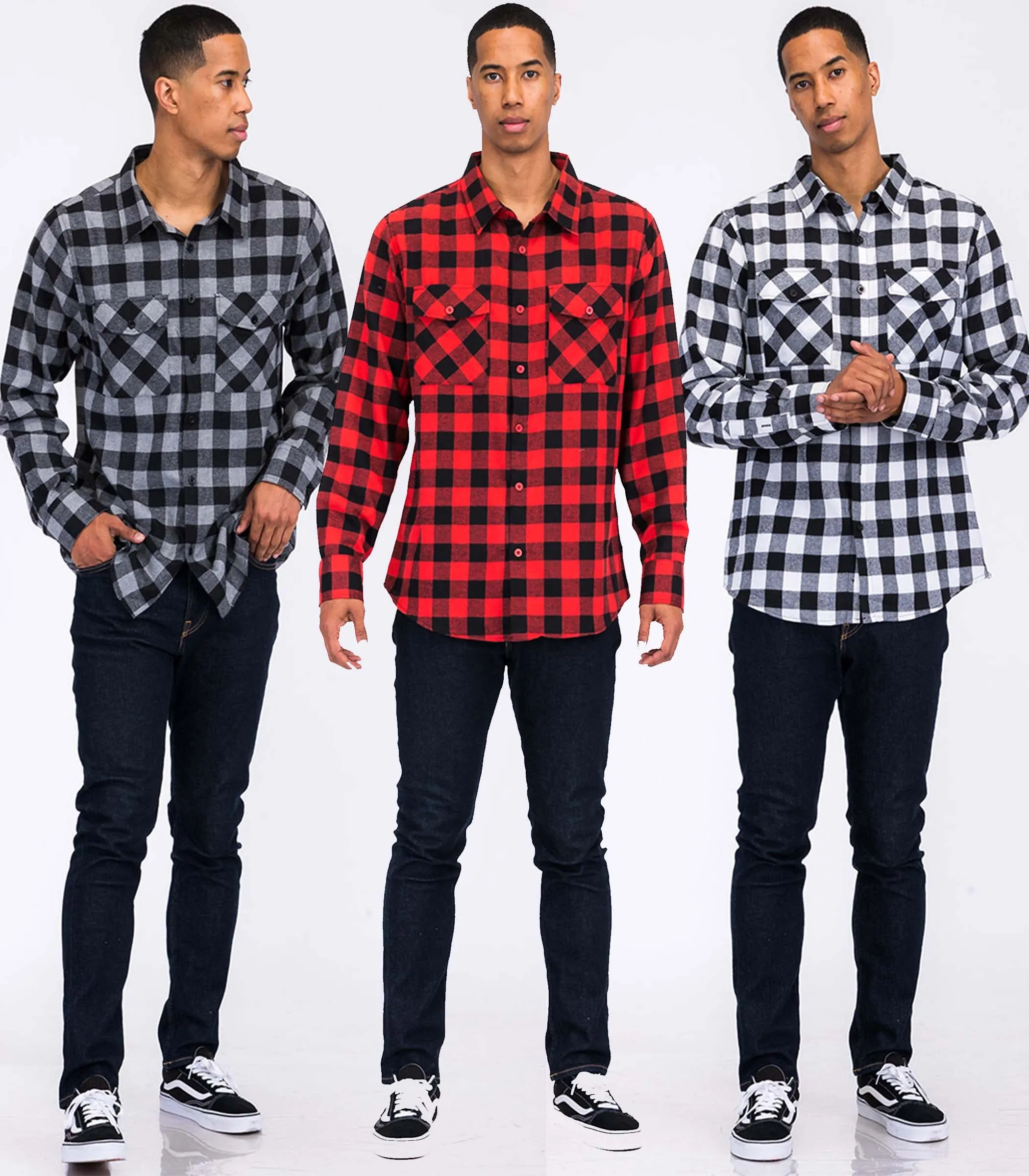 Long Sleeve Checkered Plaid Brushed Flannel