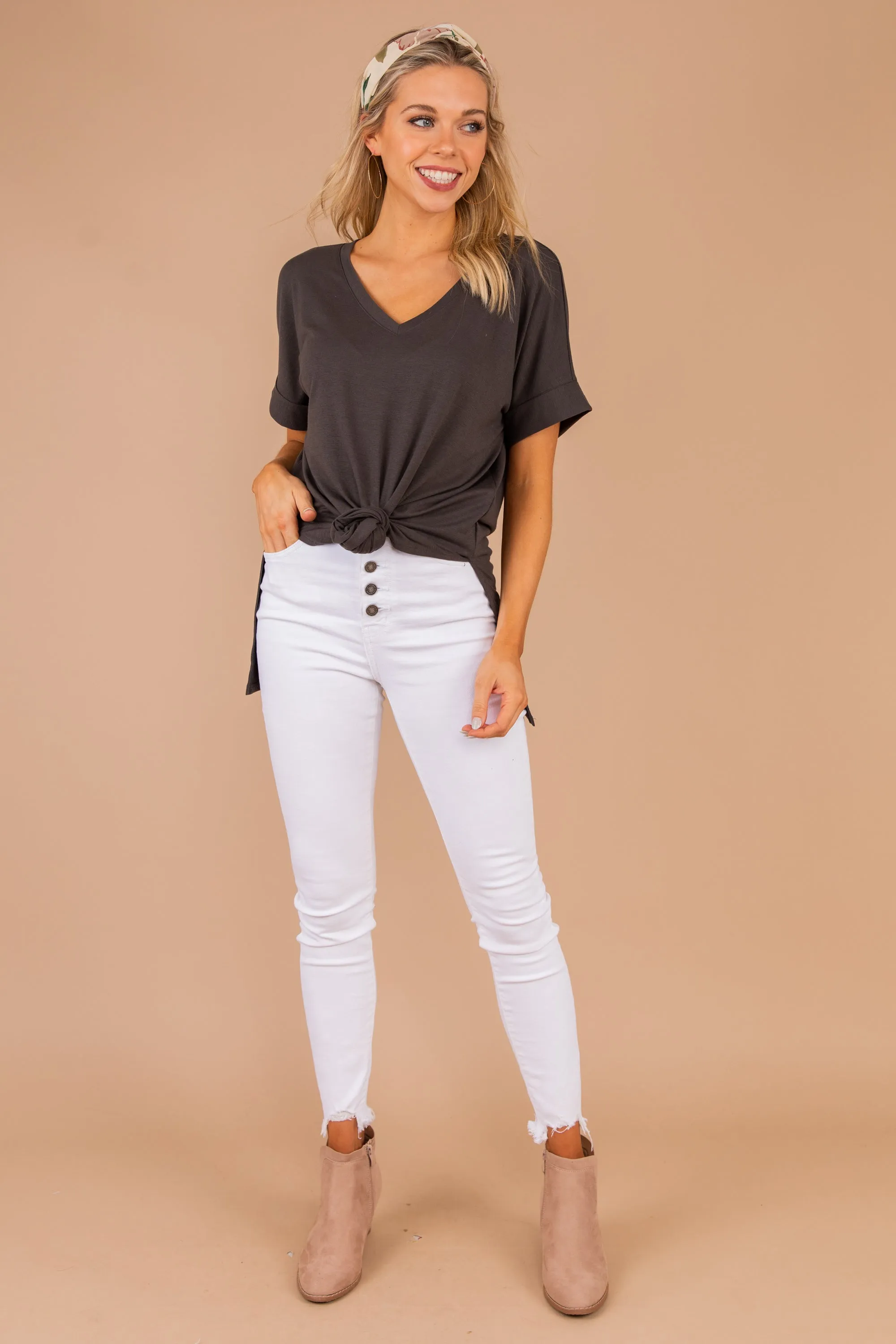 Make Your Life Easy Ash Gray V-neck Top