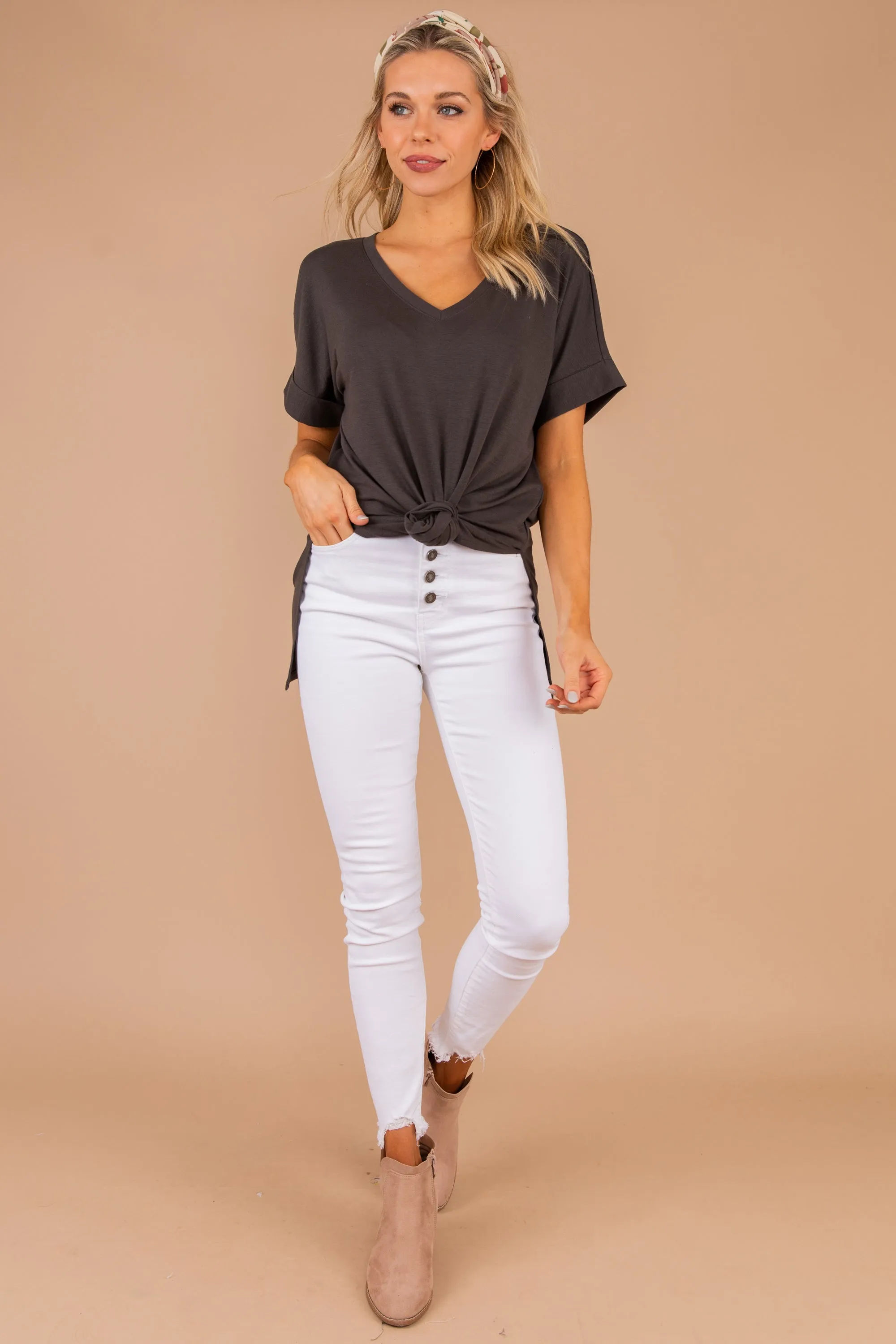 Make Your Life Easy Ash Gray V-neck Top