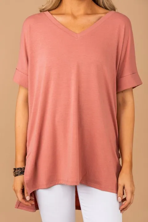 Make Your Life Easy Ash Rose Pink V-neck Top