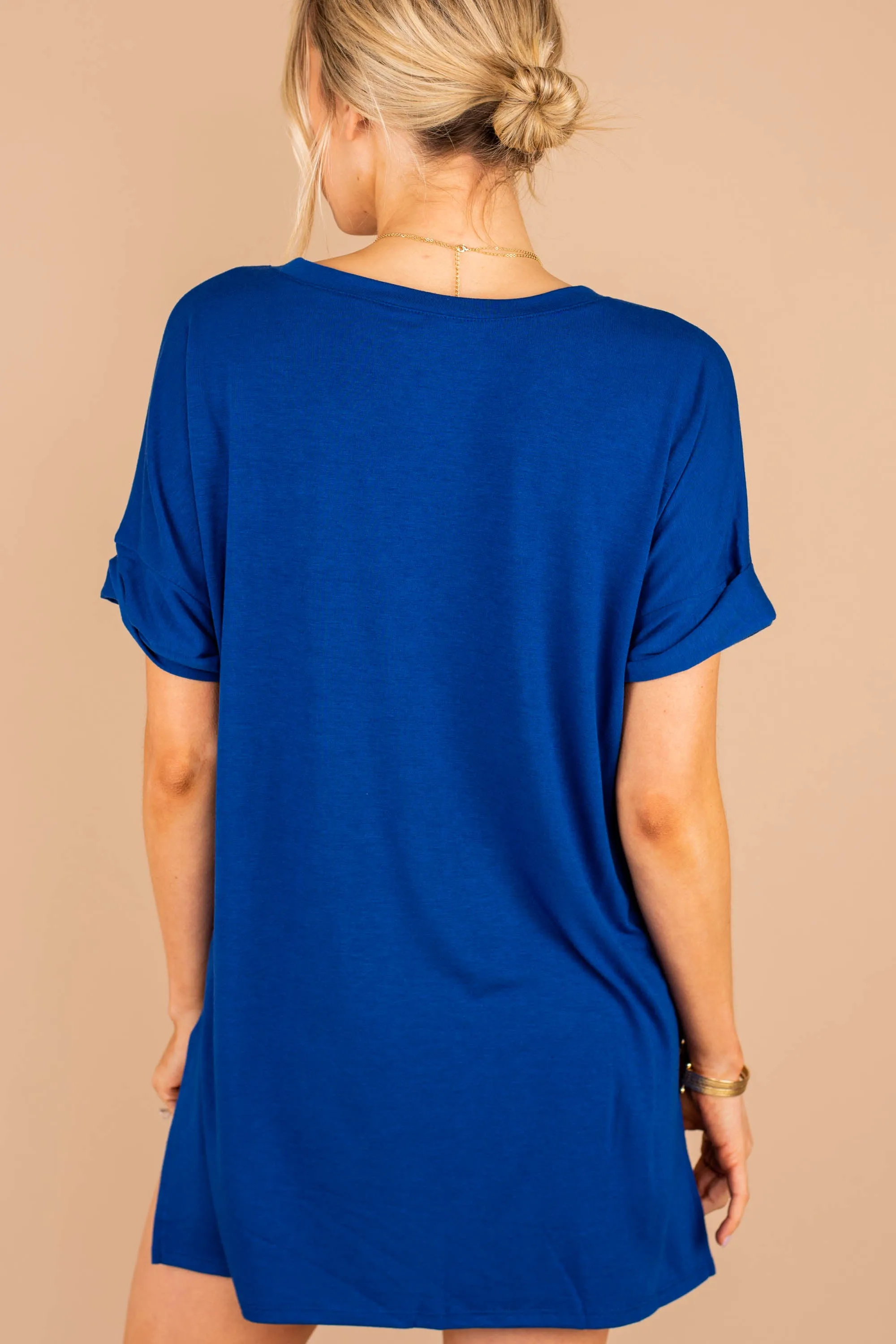 Make Your Life Easy Mid Navy Blue V-Neck Top