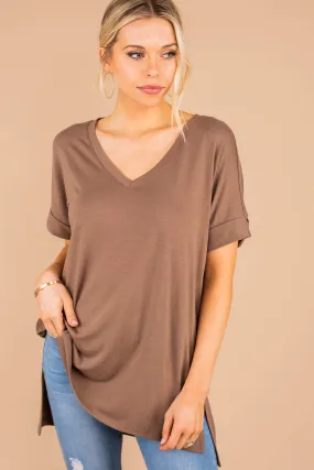 Make Your Life Easy Mocha Brown V-Neck Top