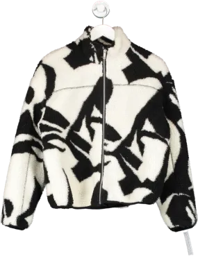 New Look White Abstract Print Zip Up Teddy Jacket UK M