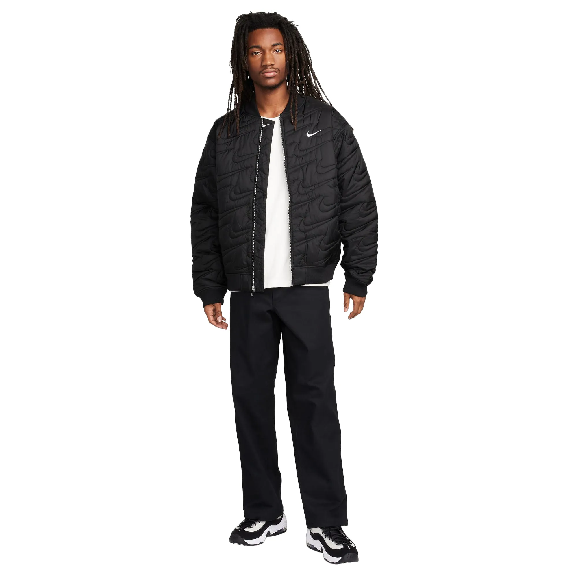 Mens Nike Sportswear Swoosh Quilted Jacket in Black - Stylish and Warm Outerwear for Everyday Wear (FV6151-010)